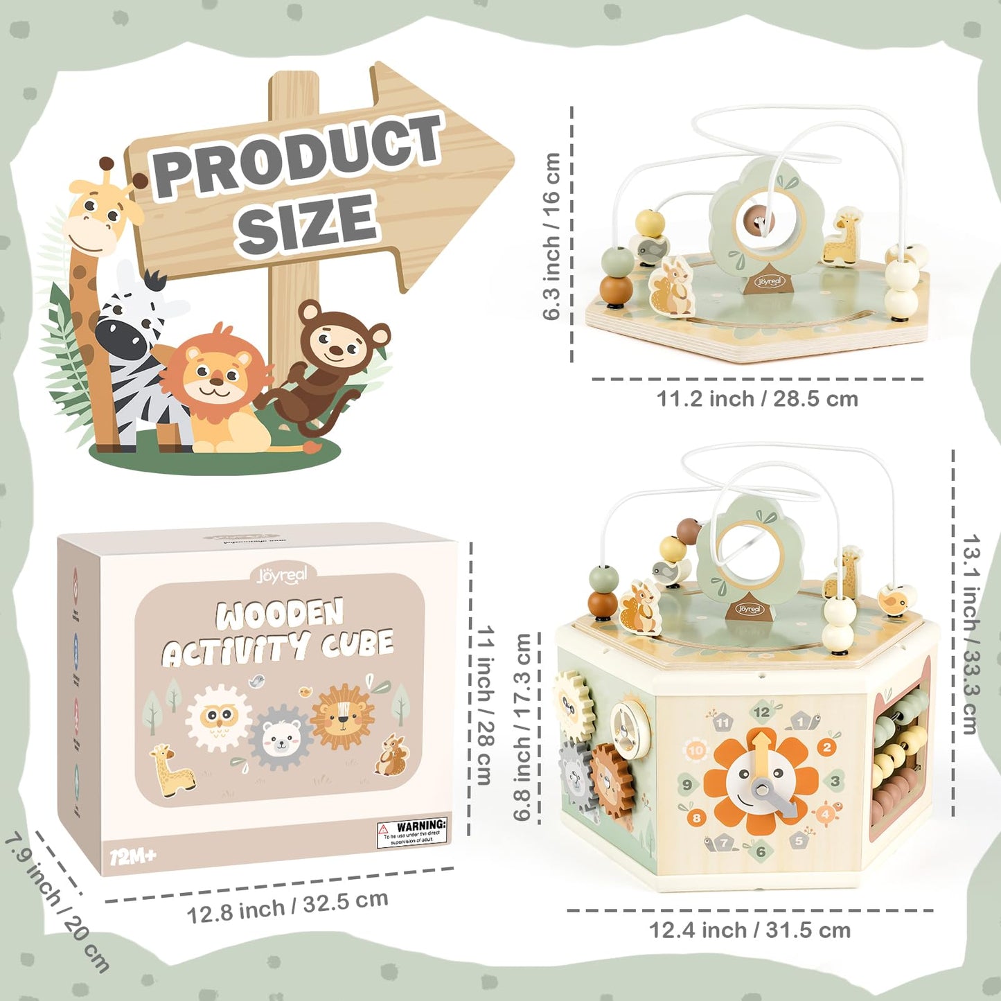 Joyreal Wooden Activity Cube – 11-in-1 Montessori Toy (Animal Theme) for 1+ Year