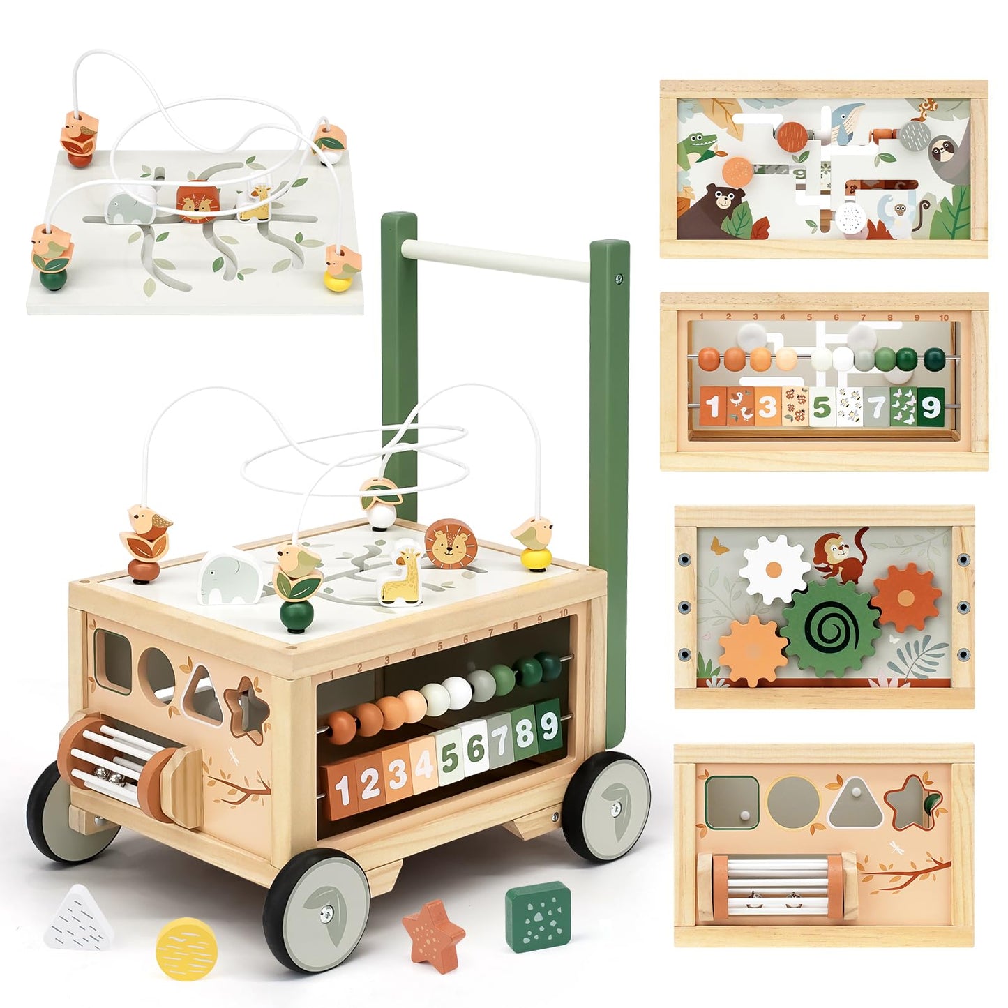 Joyreal Wooden Baby Walker - 9-in-1 Push Walker with Activity Cube