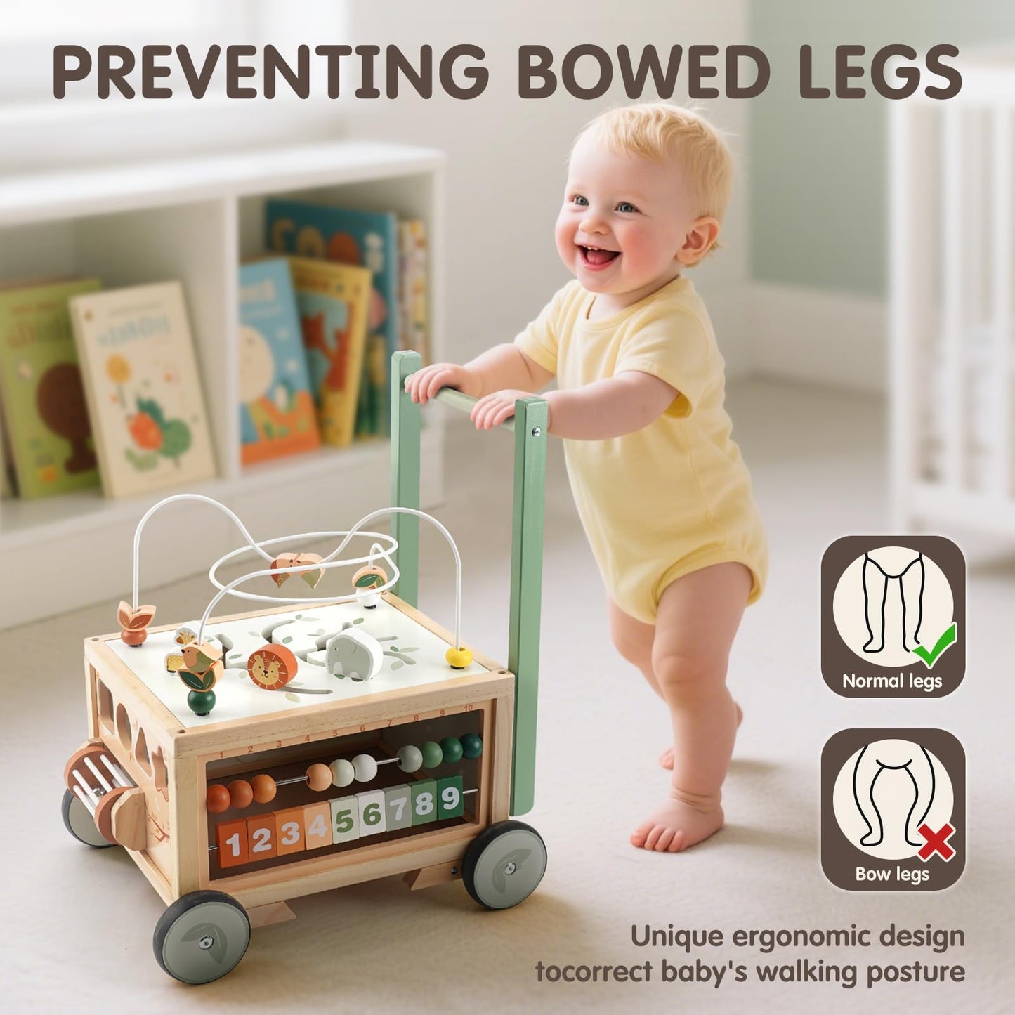 Joyreal Wooden Baby Walker - 9-in-1 Push Walker with Activity Cube