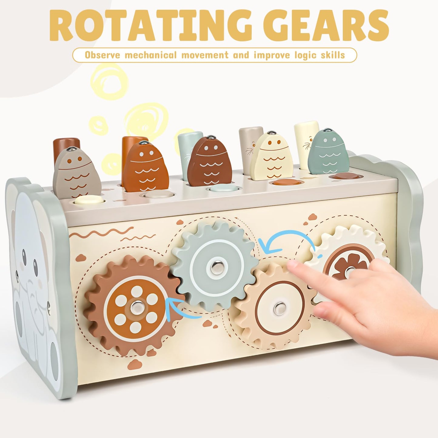 Joyreal Wooden Montessori Toys for Toddlers – Hammering Bench, Xylophone & Fishing Game