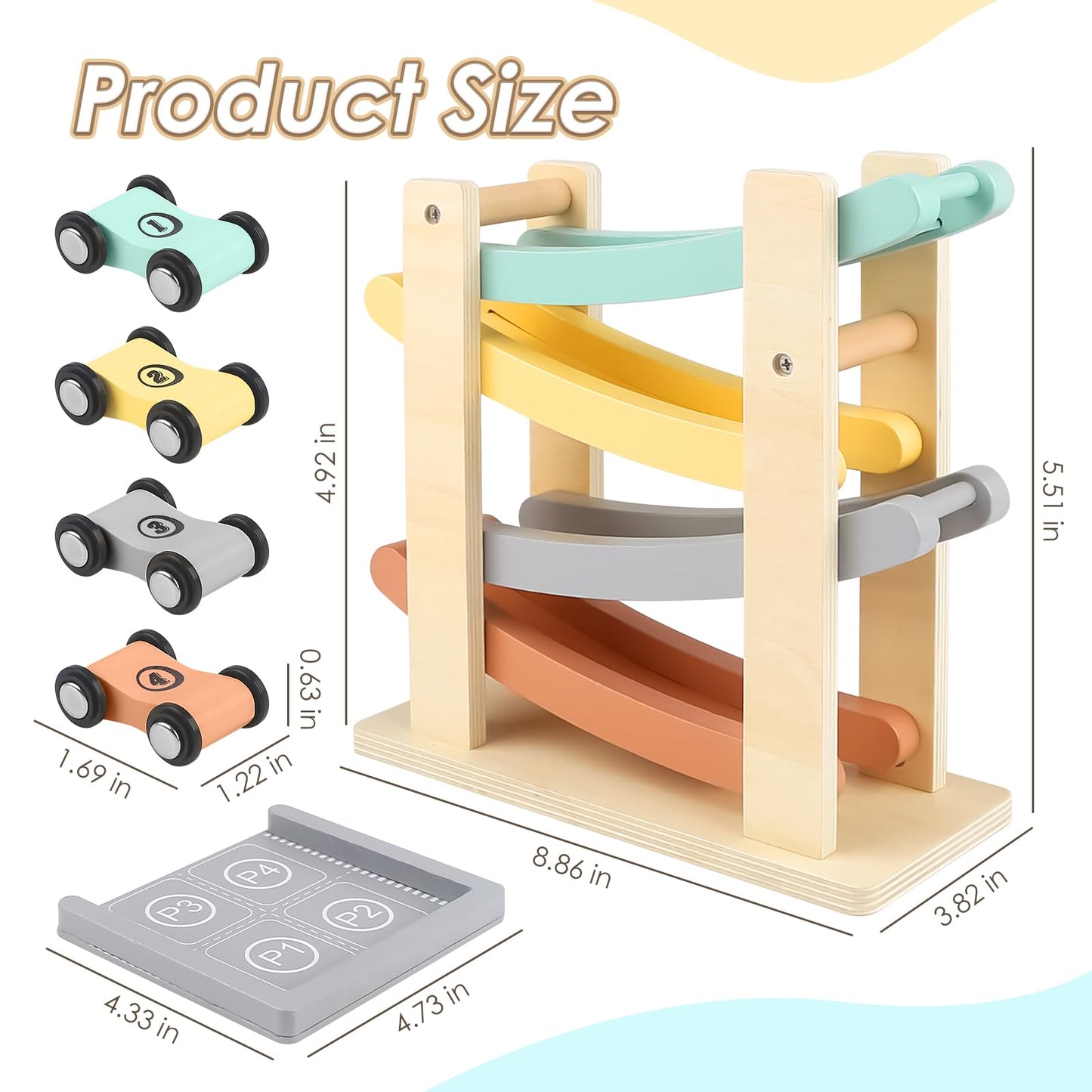 Joyreal Montessori Wooden Car Ramp Racer – 4-Level Toy for 1-2 Year Olds