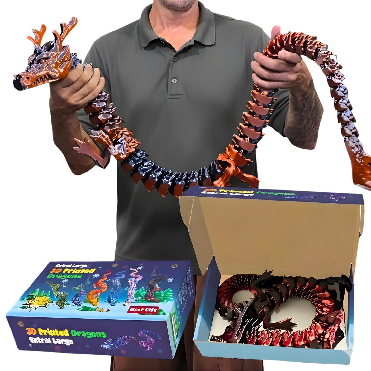 Joyroud 35.4in Articulated Dragon Toy Dark Red | Flexible 3D Printed Figure