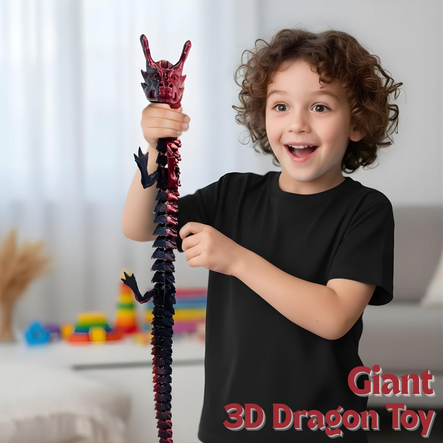 Joyroud 35.4in Articulated Dragon Toy Dark Red | Flexible 3D Printed Figure