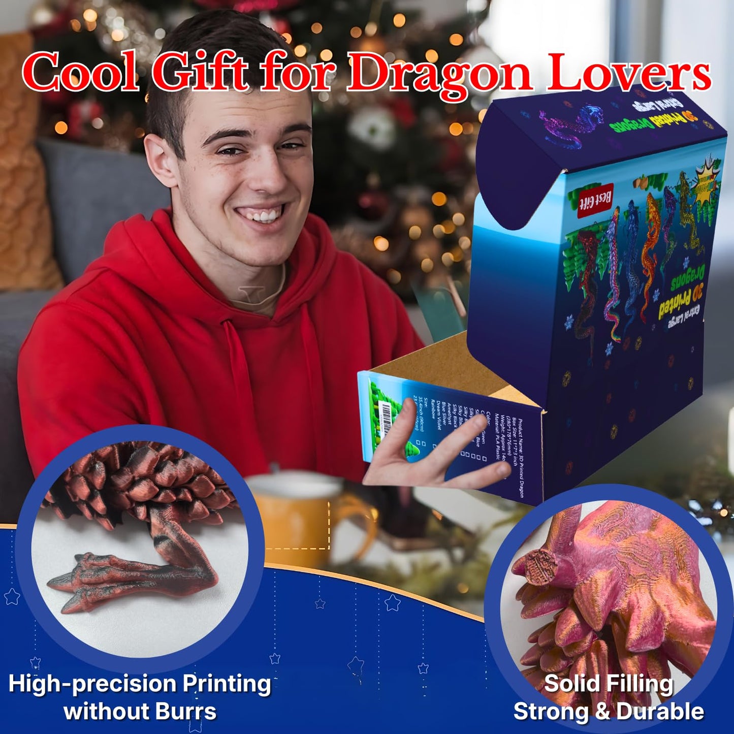 Joyroud 35.4in Articulated Dragon Toy Dark Red | Flexible 3D Printed Figure