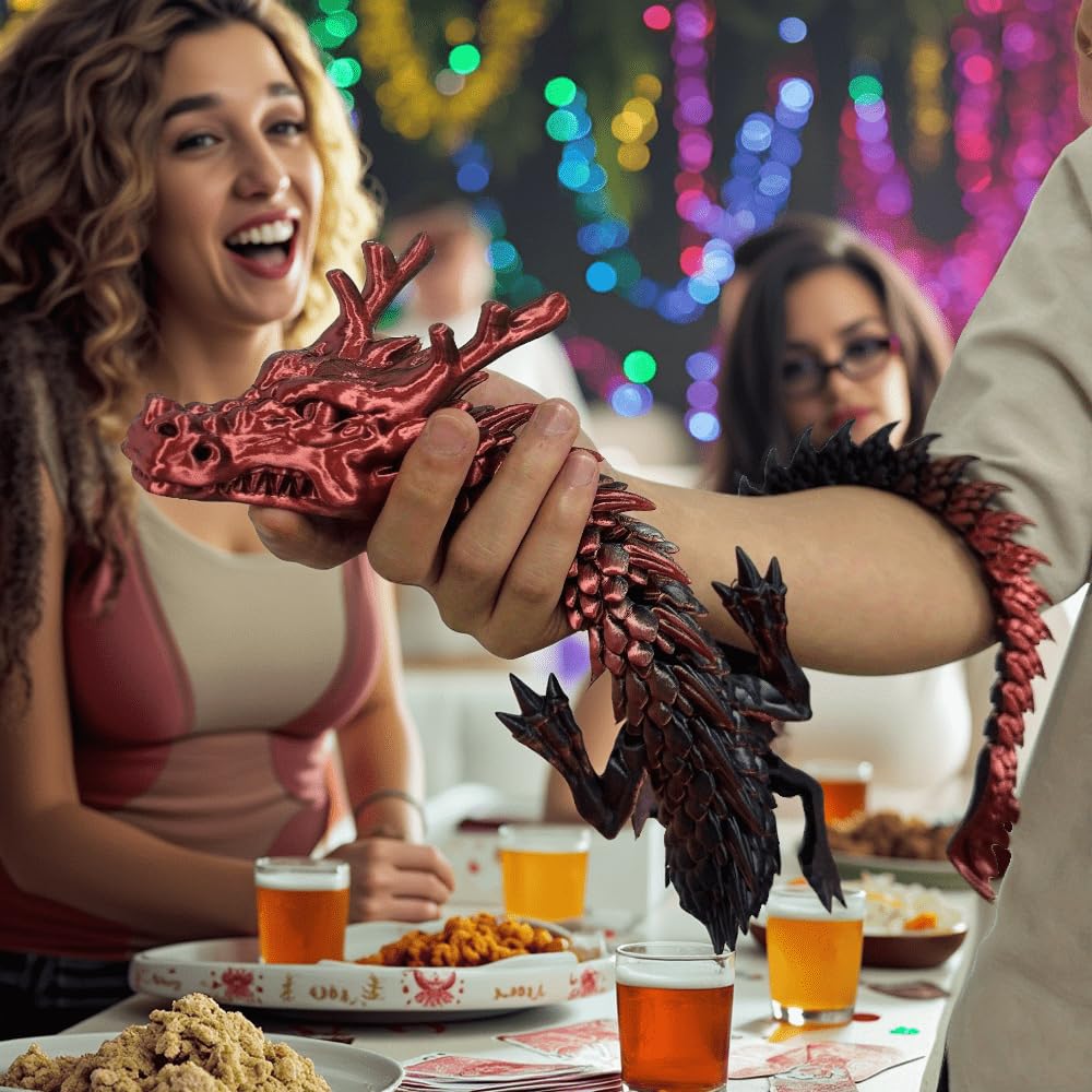 Joyroud 35.4in Articulated Dragon Toy Dark Red | Flexible 3D Printed Figure