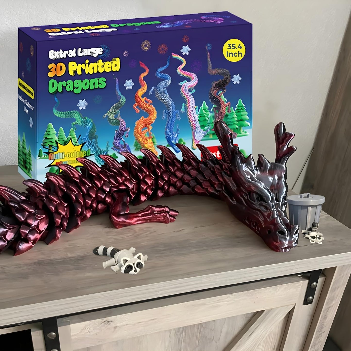 Joyroud 35.4in Articulated Dragon Toy Dark Red | Flexible 3D Printed Figure