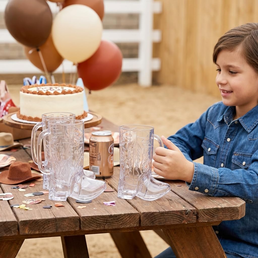 JoyServe Cowboy Boot Cups – 17oz BPA-Free Plastic Mugs Bulk Pack (12)