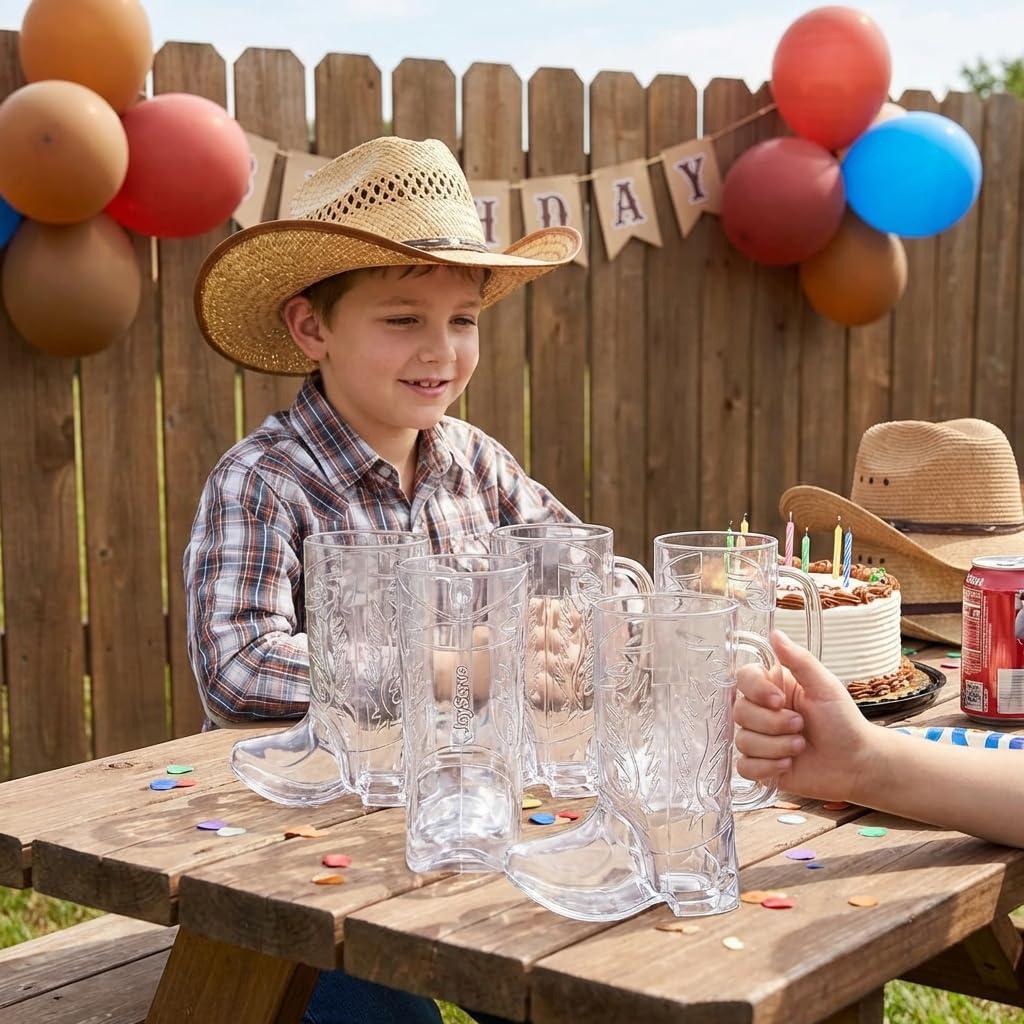 JoyServe Cowboy Boot Cups – 17oz BPA-Free Plastic Mugs Bulk Pack (12)