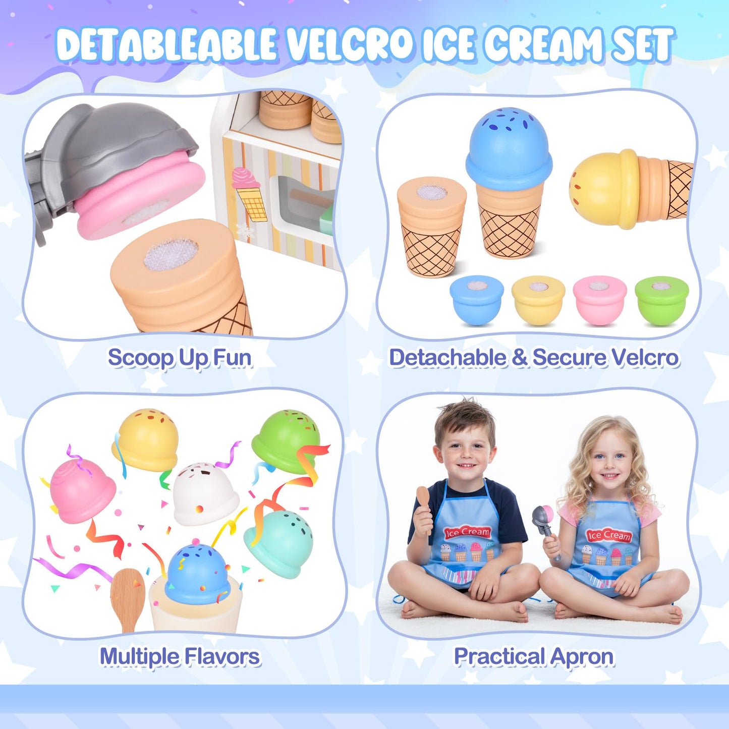 JOYSINTOY Wooden Ice Cream Counter Play Set for Kids 3-6 | Pretend Shop & Kitchen Toys