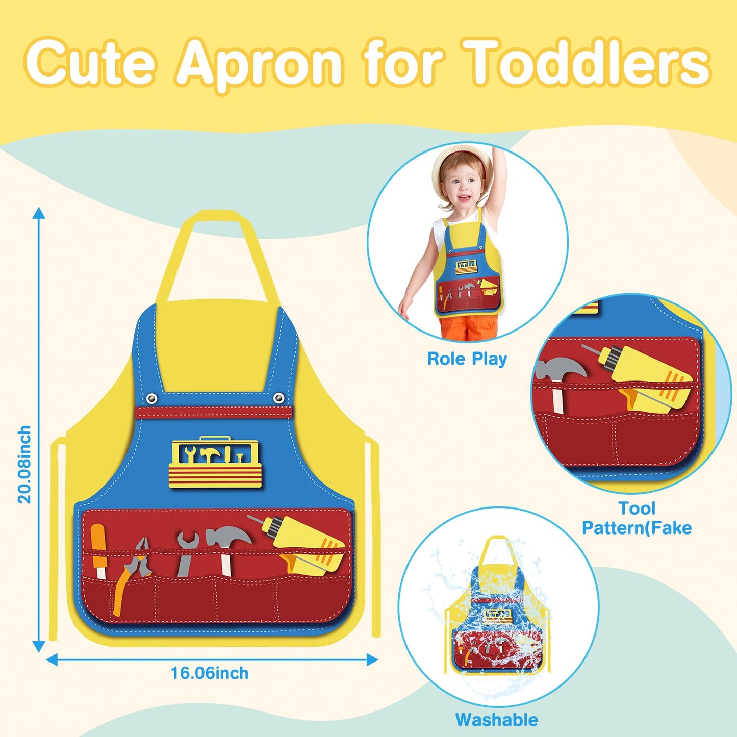 JOYSINTOY Wooden Tool Set for Toddlers 2-4 | Montessori Bench & Apron