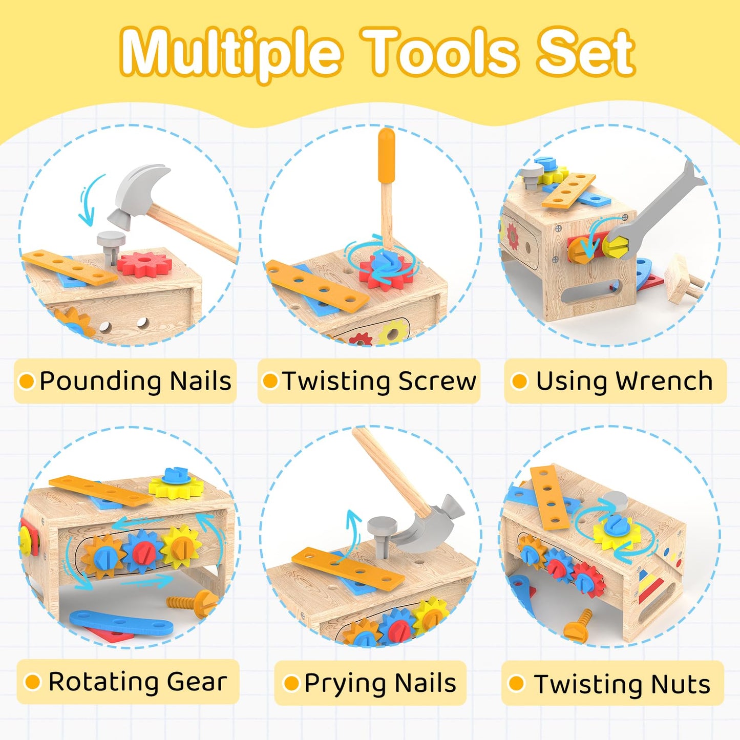 JOYSINTOY Wooden Tool Set for Toddlers 2-4 | Montessori Bench & Apron
