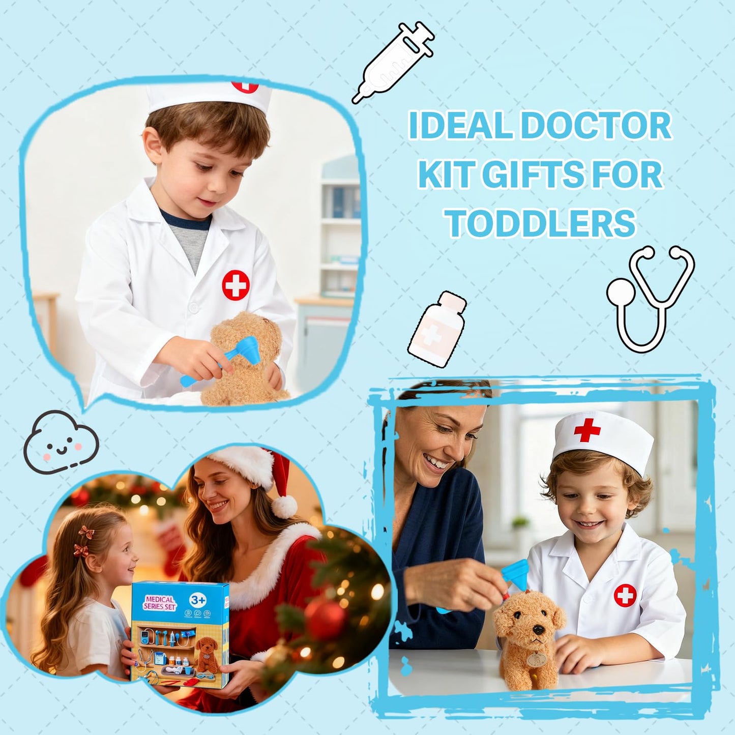 JOYSINTOY Doctor Kit for Toddlers 3-5 | Pretend Play Medical Set with Stethoscope & Vet Tools