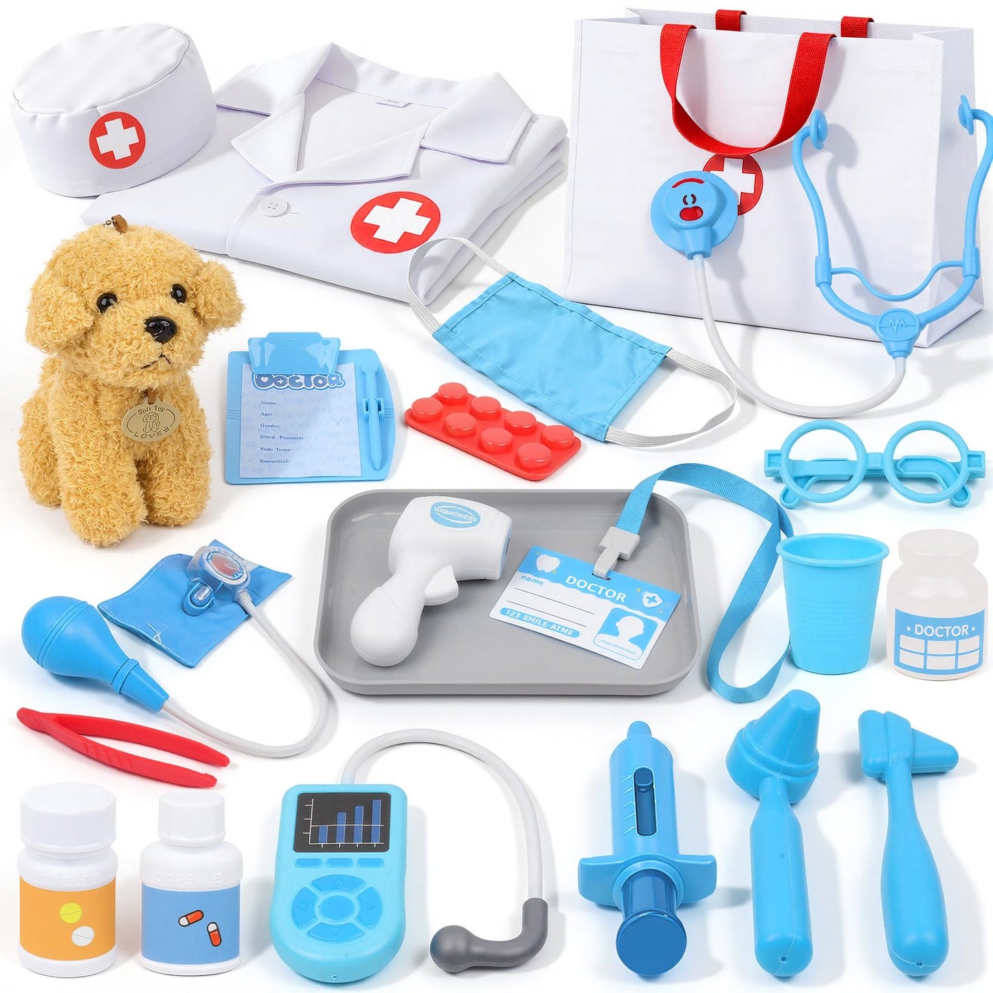 JOYSINTOY Doctor Kit for Toddlers 3-5 | Pretend Play Medical Set with Stethoscope & Vet Tools