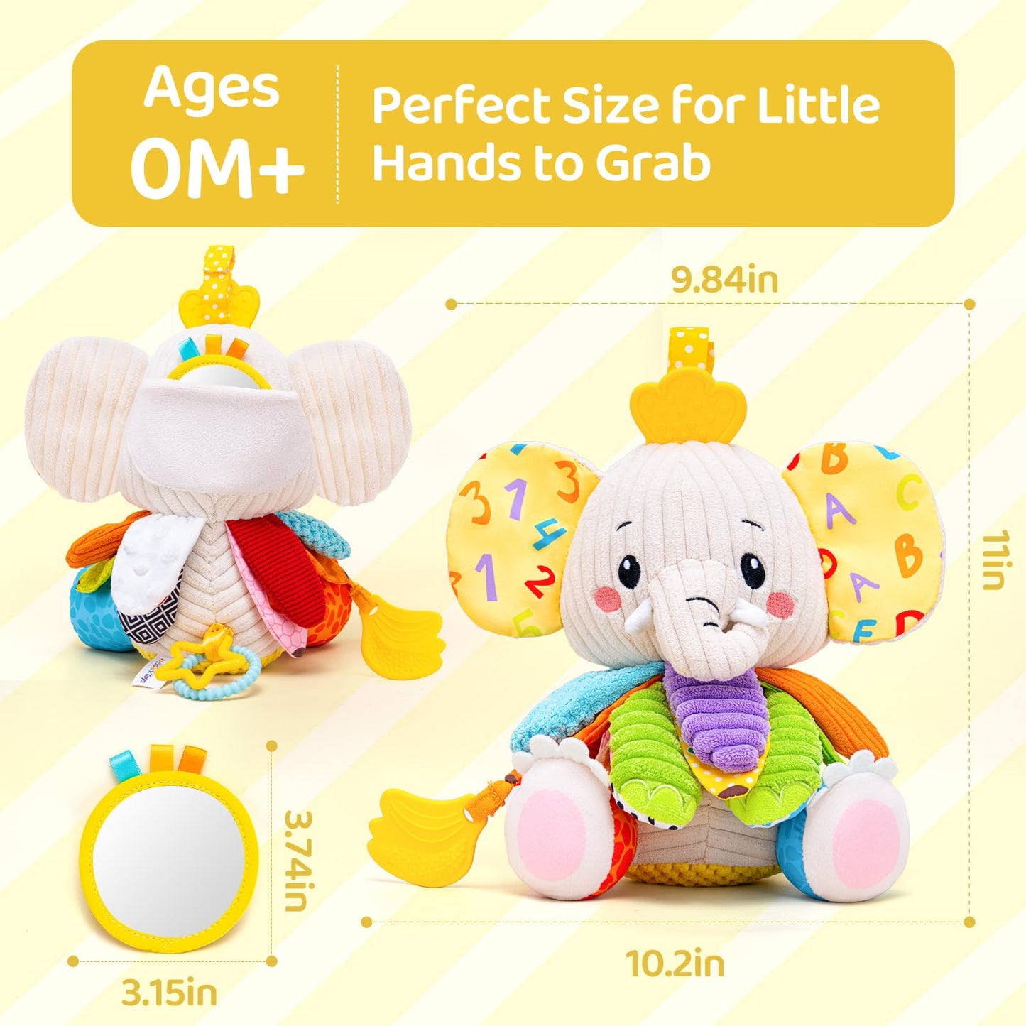 JoySpark Toys Baby Elephant – Musical Plush Toy for 0-12 Months | Tummy Time & Sensory Play