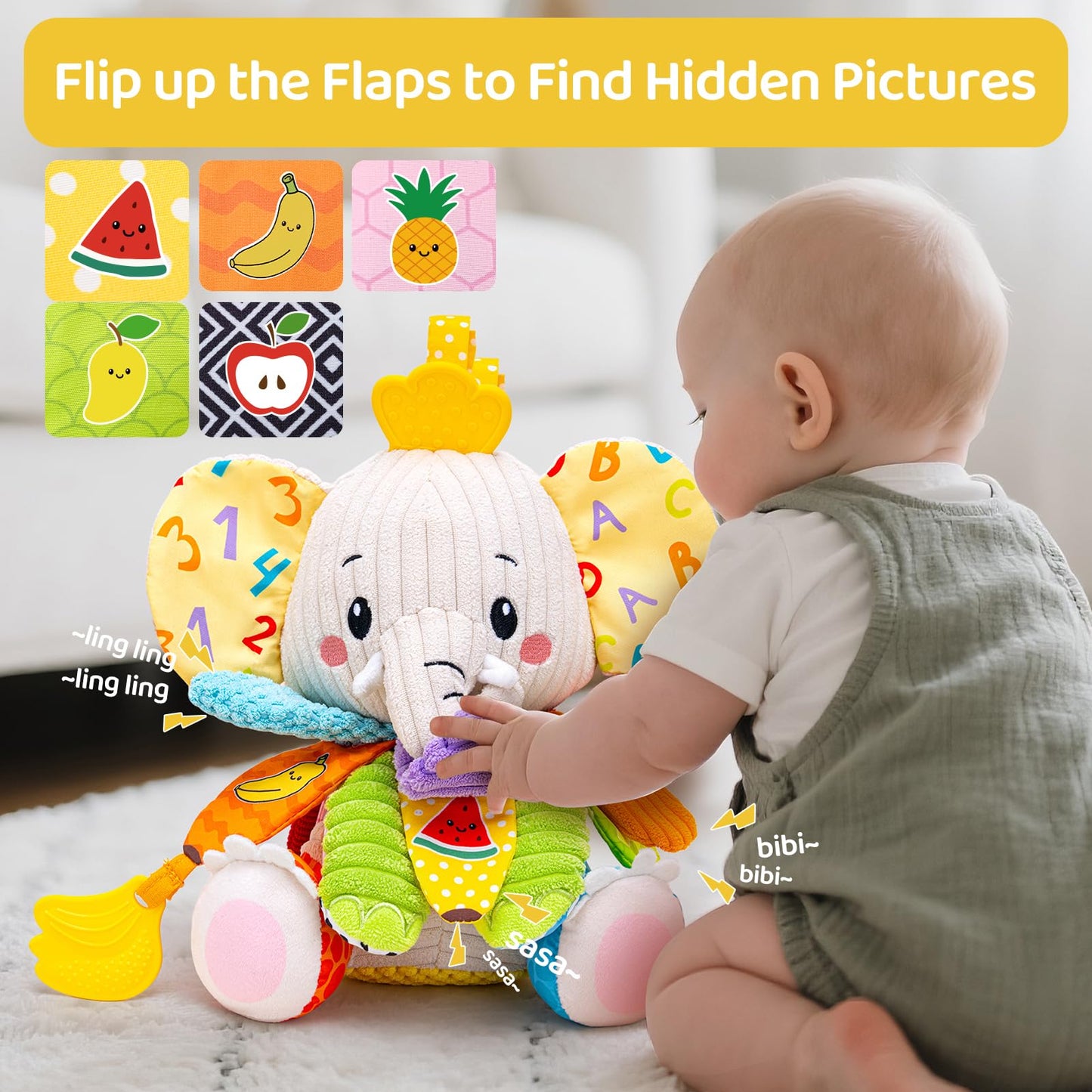 JoySpark Toys Baby Elephant – Musical Plush Toy for 0-12 Months | Tummy Time & Sensory Play
