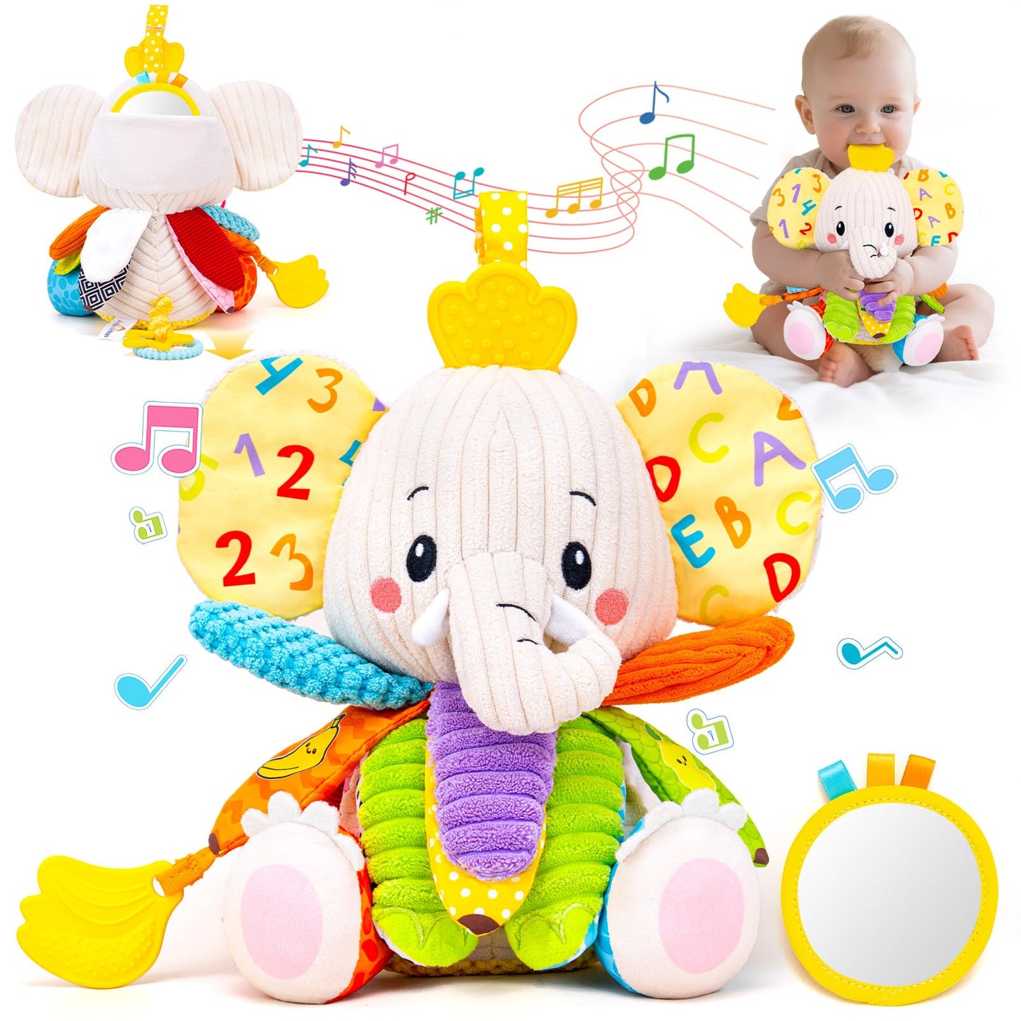 JoySpark Toys Baby Elephant – Musical Plush Toy for 0-12 Months | Tummy Time & Sensory Play