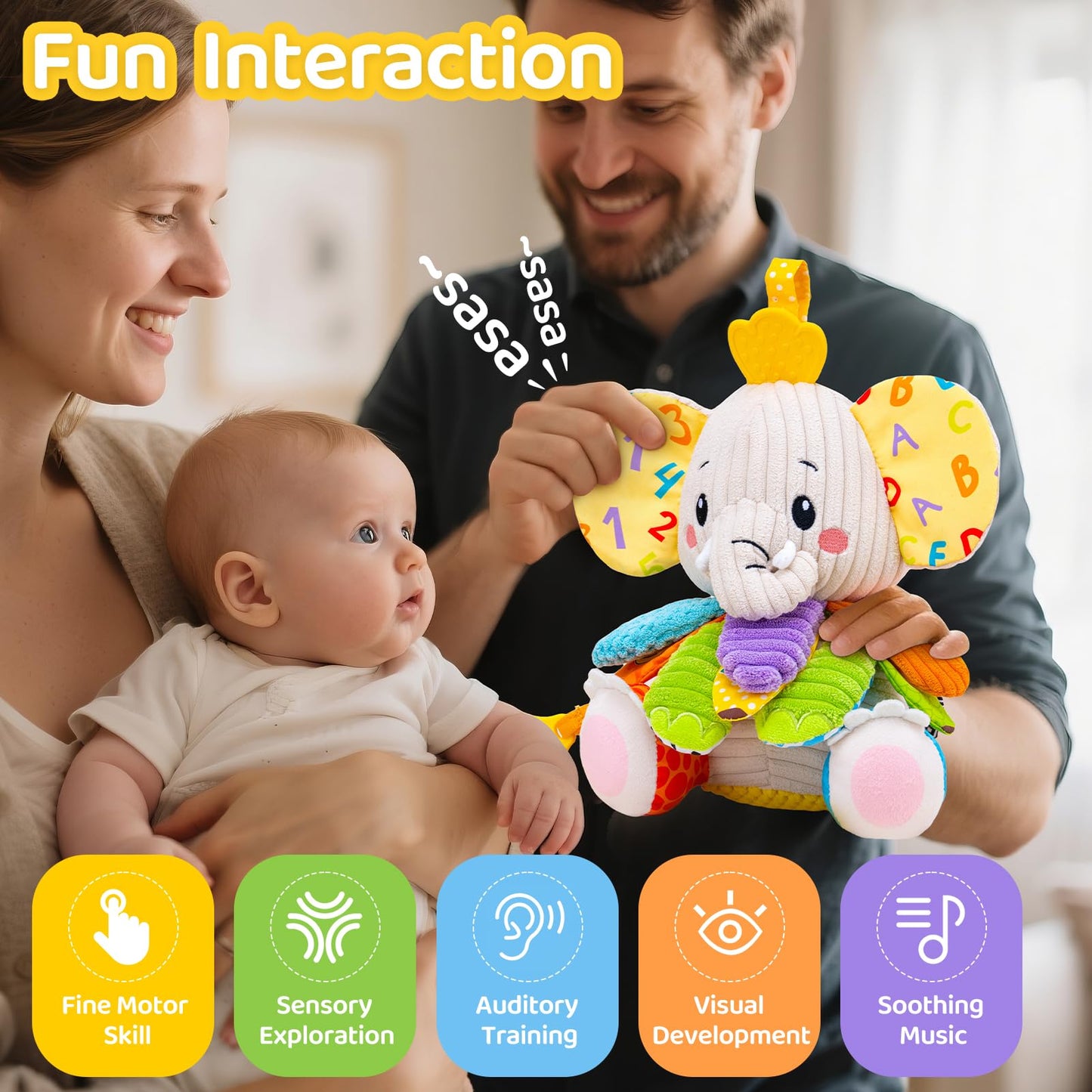 JoySpark Toys Baby Elephant – Musical Plush Toy for 0-12 Months | Tummy Time & Sensory Play