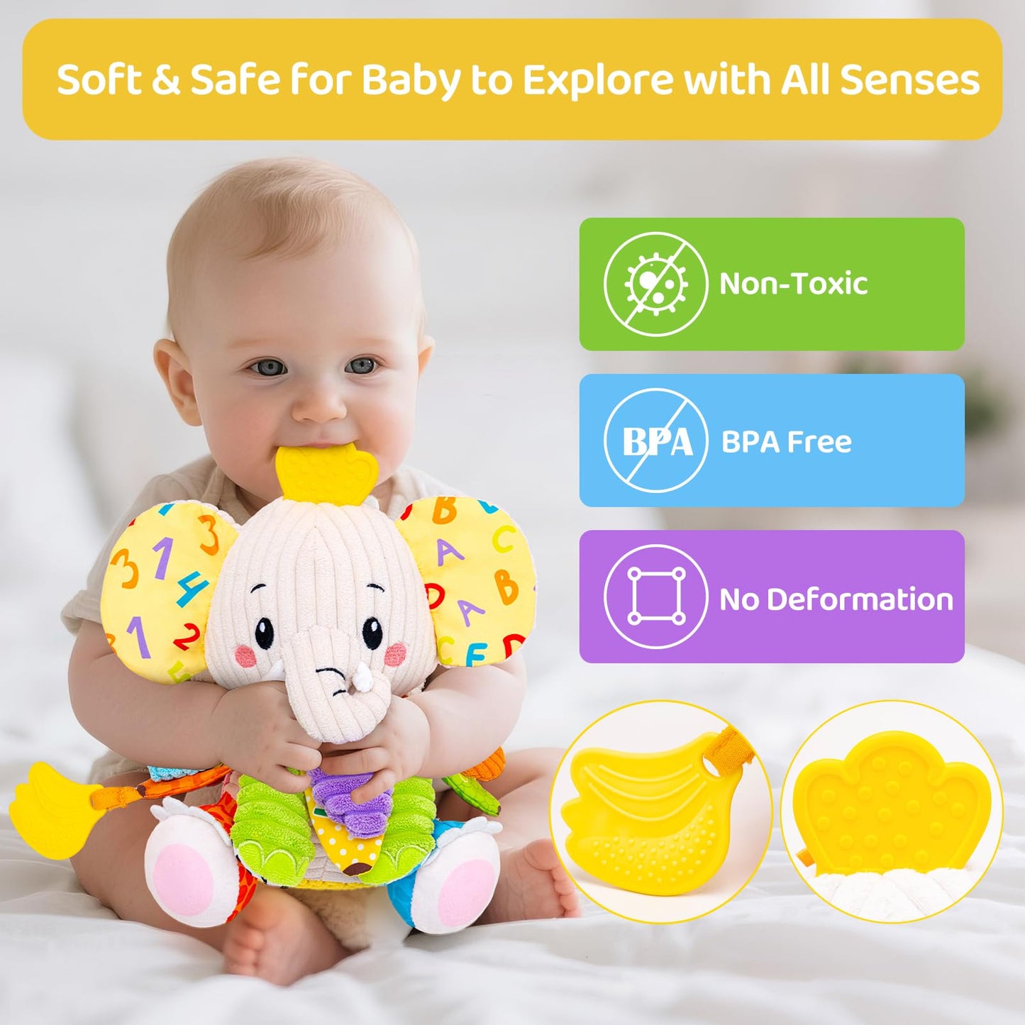 JoySpark Toys Baby Elephant – Musical Plush Toy for 0-12 Months | Tummy Time & Sensory Play