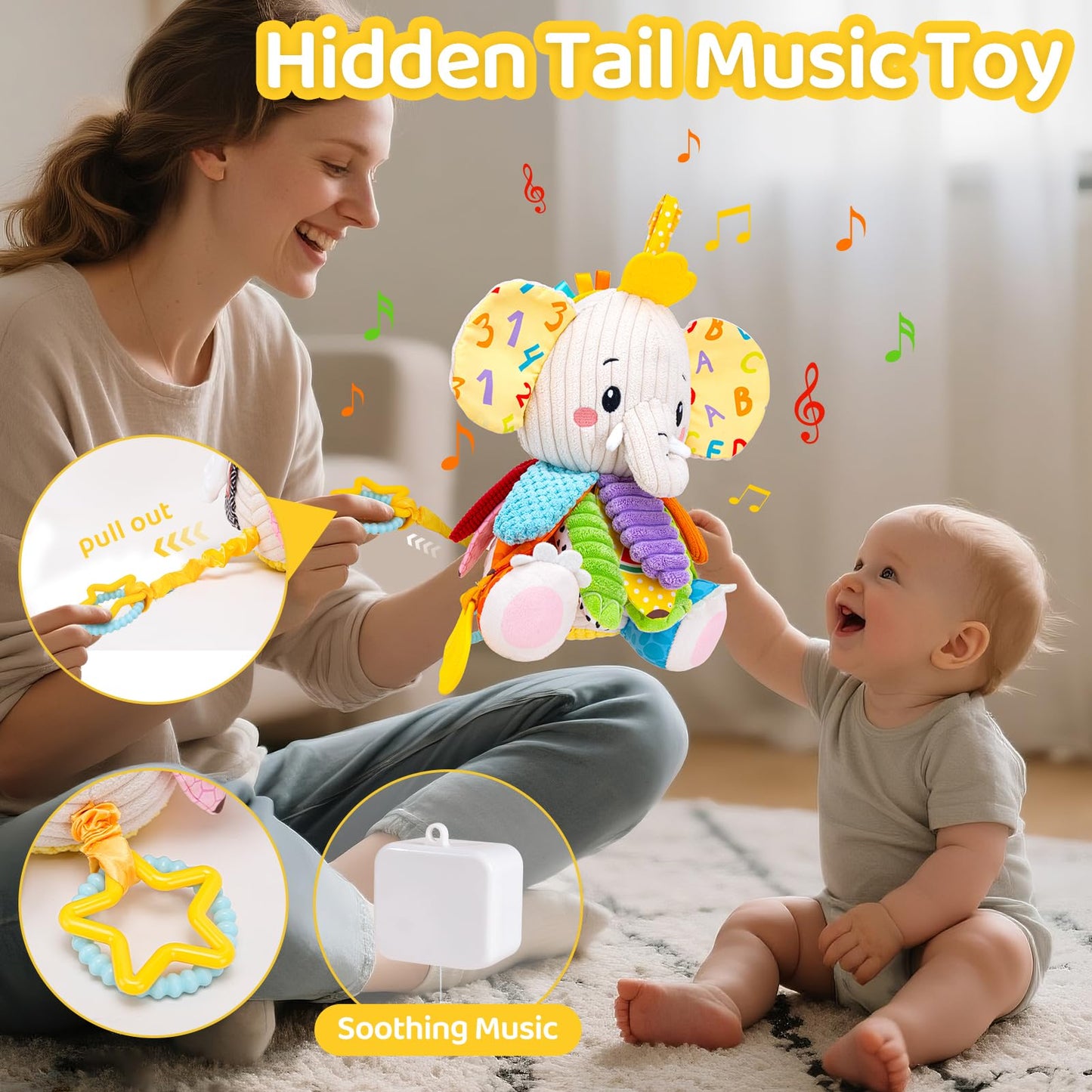 JoySpark Toys Baby Elephant – Musical Plush Toy for 0-12 Months | Tummy Time & Sensory Play