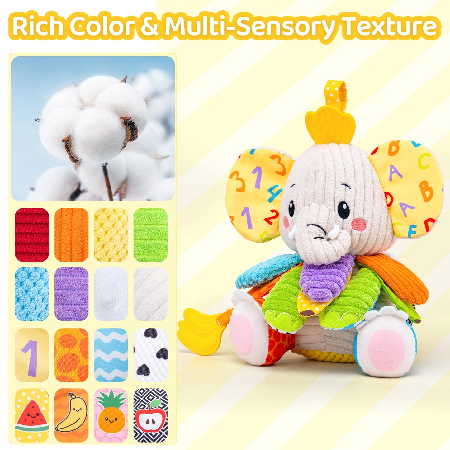 JoySpark Toys Baby Elephant – Musical Plush Toy for 0-12 Months | Tummy Time & Sensory Play
