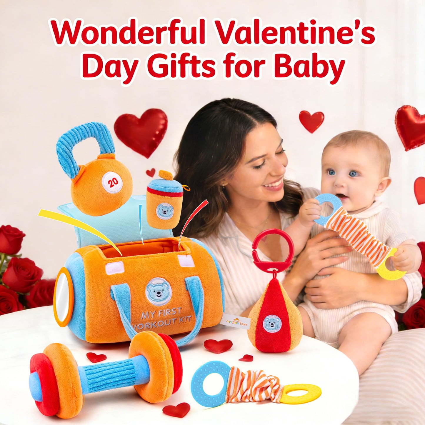 JoySpark Toys Baby Gym Sensory Set – 3-12 Months, Mirror, Teether & Rattle Montessori Toys