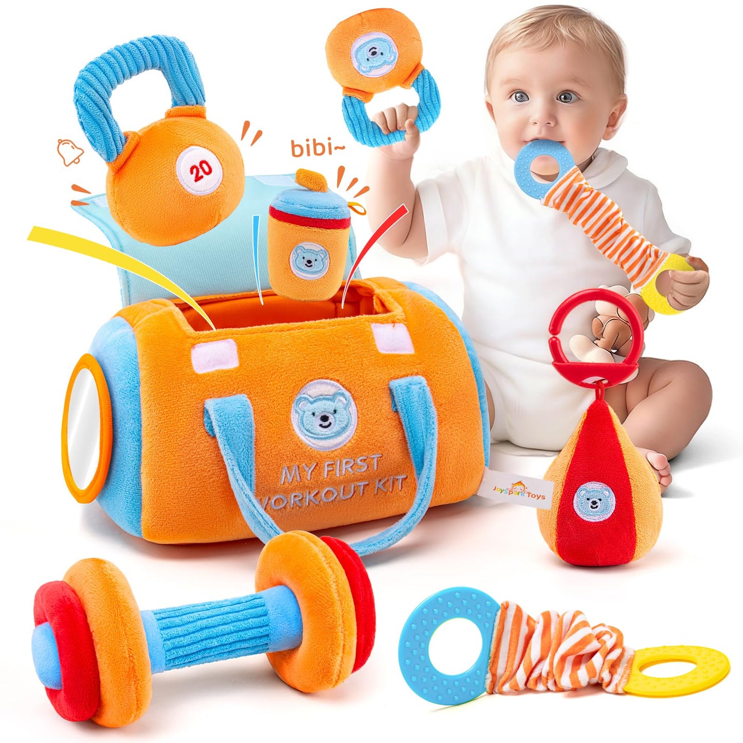JoySpark Toys Baby Gym Sensory Set – 3-12 Months, Mirror, Teether & Rattle Montessori Toys
