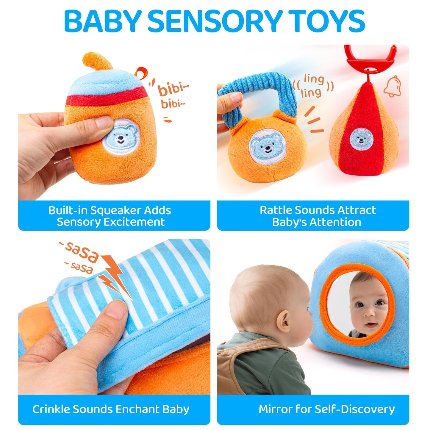 JoySpark Toys Baby Gym Sensory Set – 3-12 Months, Mirror, Teether & Rattle Montessori Toys
