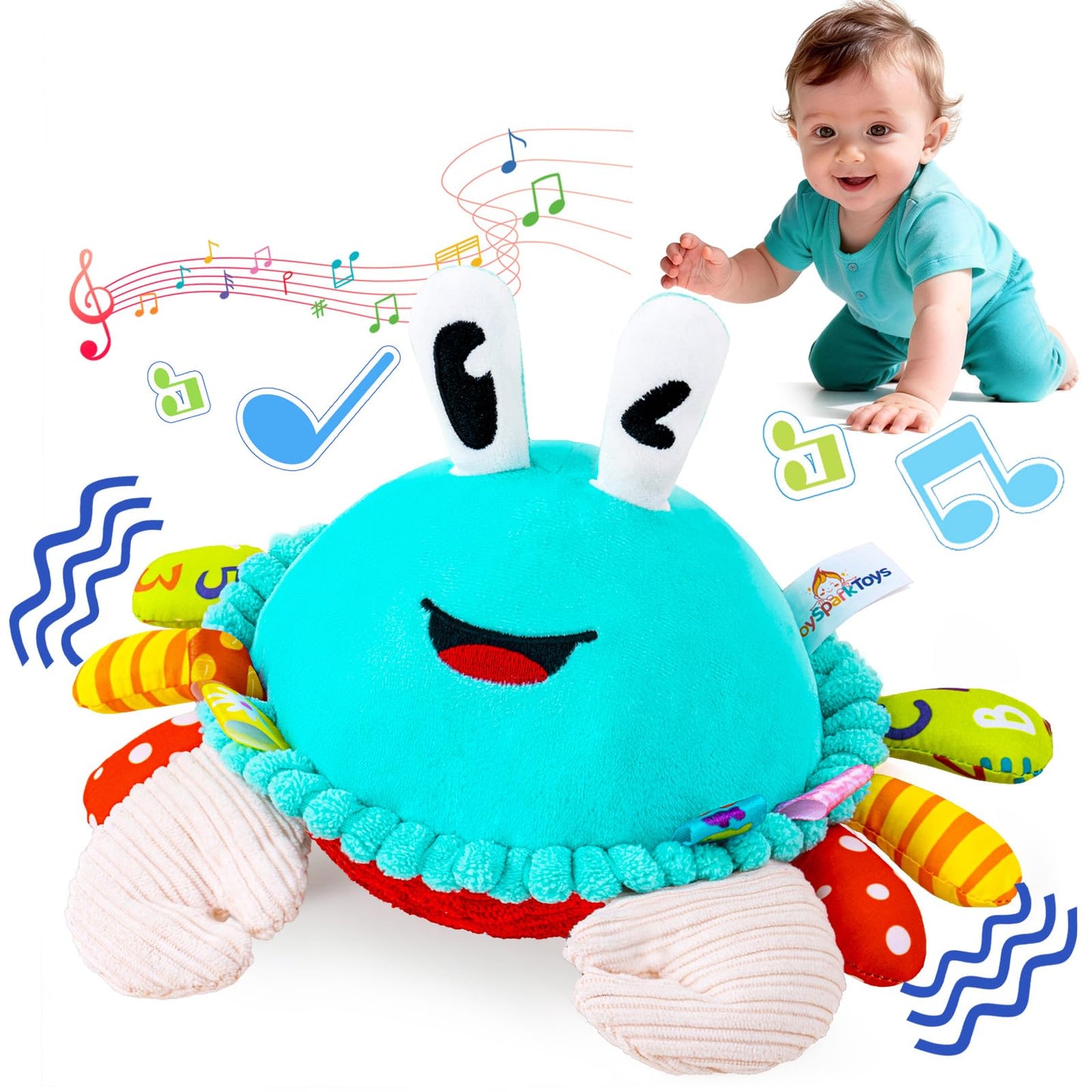 JoySpark Toys Crawling Crab Plush – 50 Songs, Recording & Dancing Toy for 6-18 Months