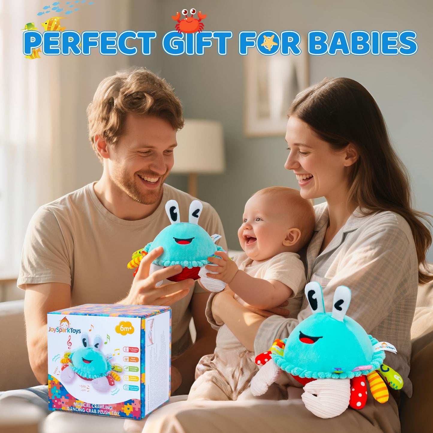 JoySpark Toys Crawling Crab Plush – 50 Songs, Recording & Dancing Toy for 6-18 Months
