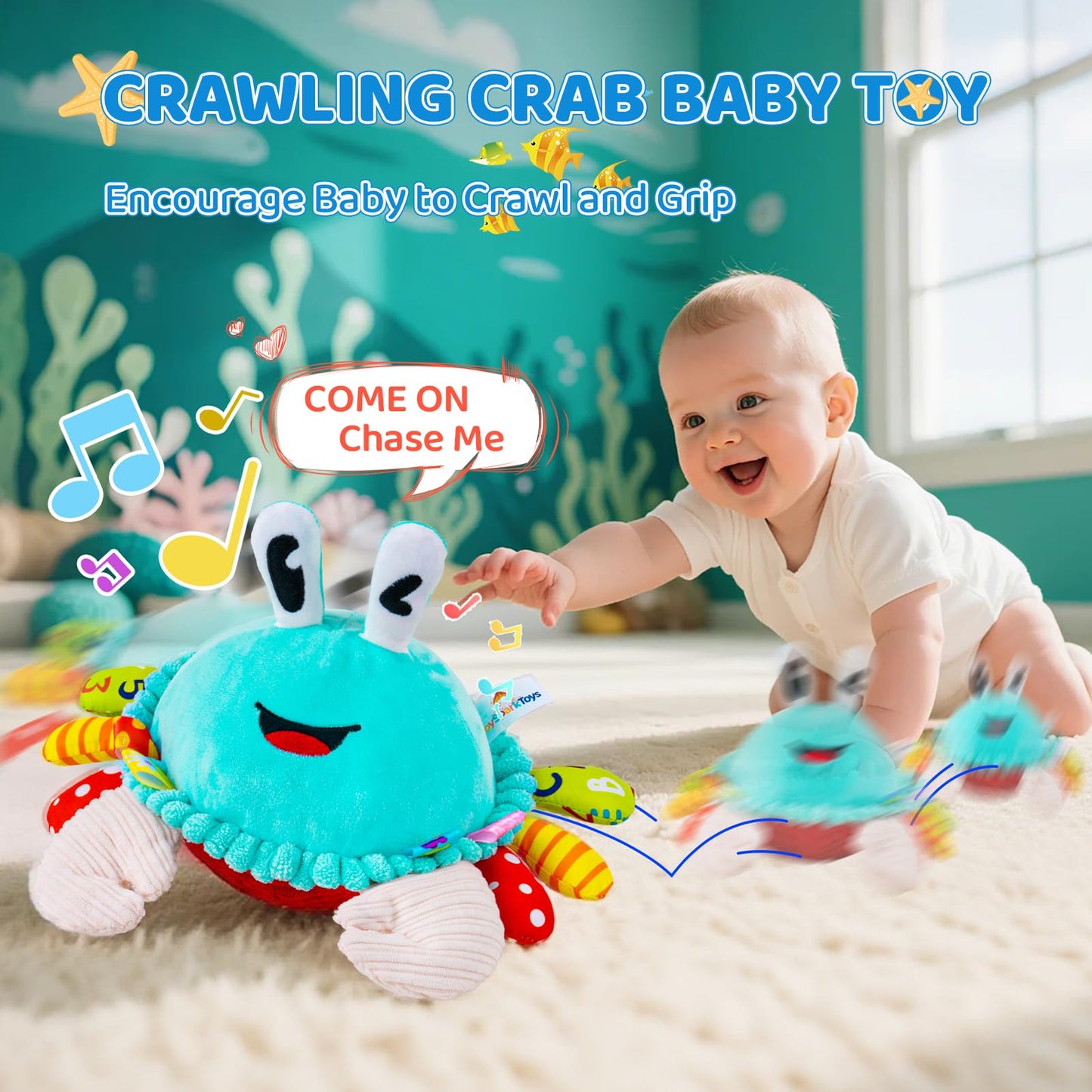 JoySpark Toys Crawling Crab Plush – 50 Songs, Recording & Dancing Toy for 6-18 Months