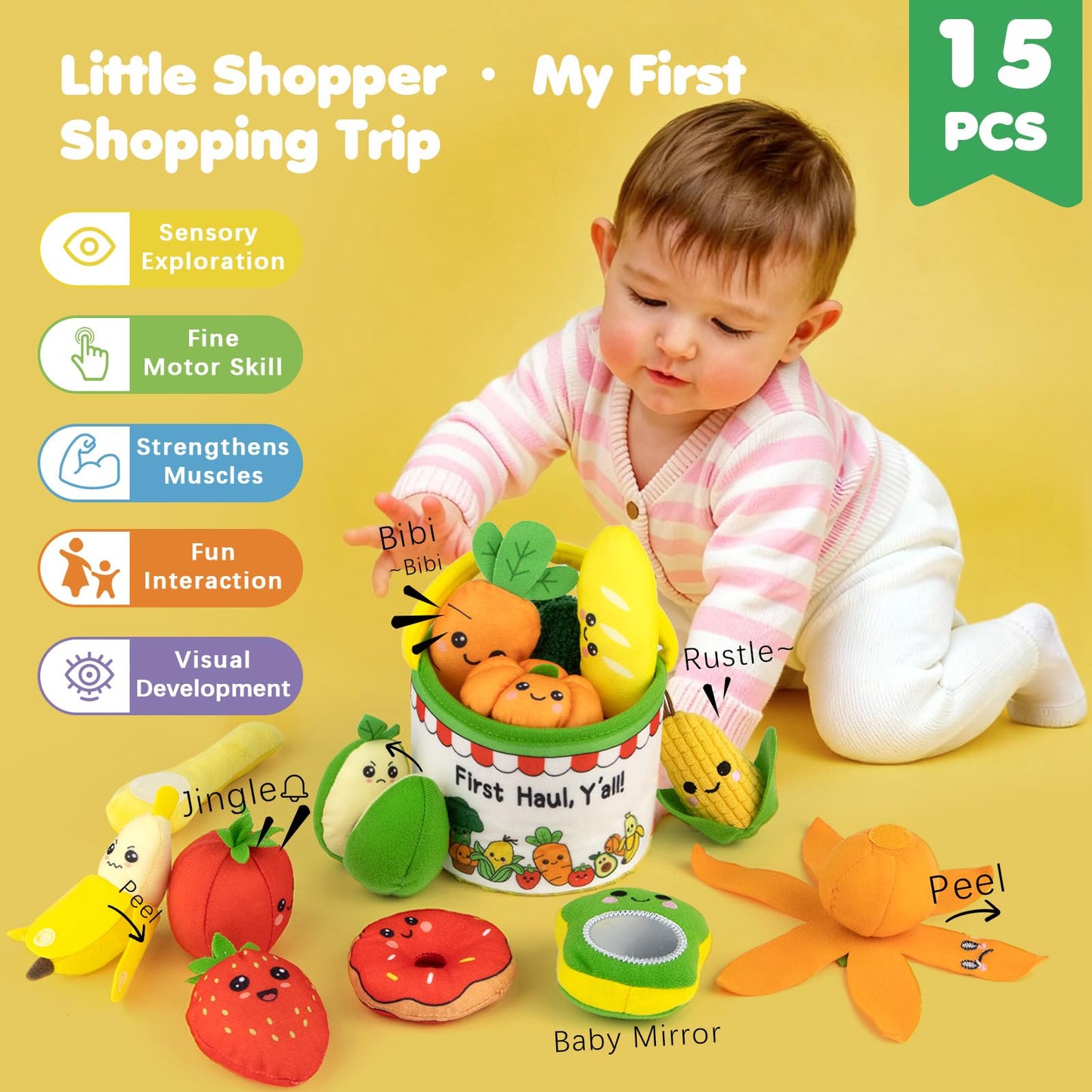 JoySpark Toys: Montessori Baby Toys for 6-12-18 Months – My First Shopping Trip Sensory & Fine Motor Set