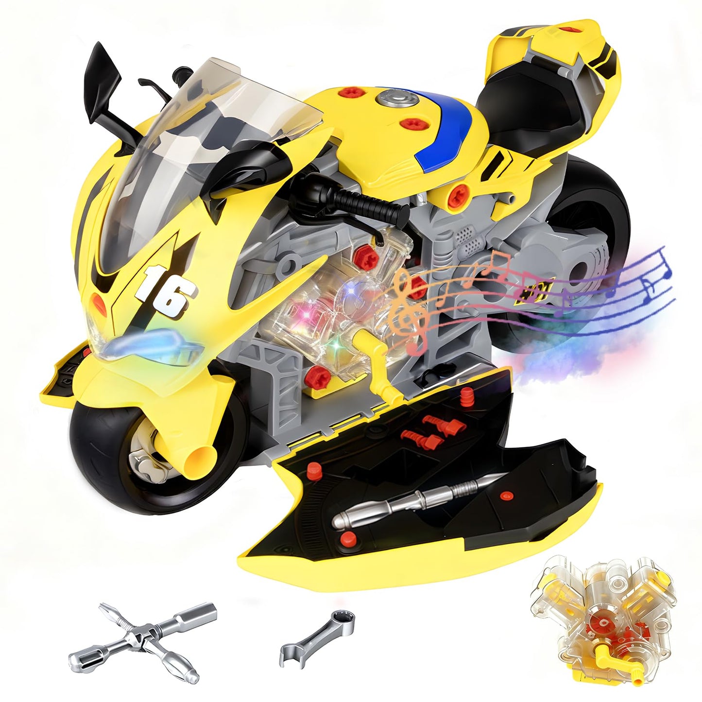 JoySpark Toys Take Apart Motorcycle Kit for Kids 3-7 – Interactive Engine, Lights & Sounds STEM Gift