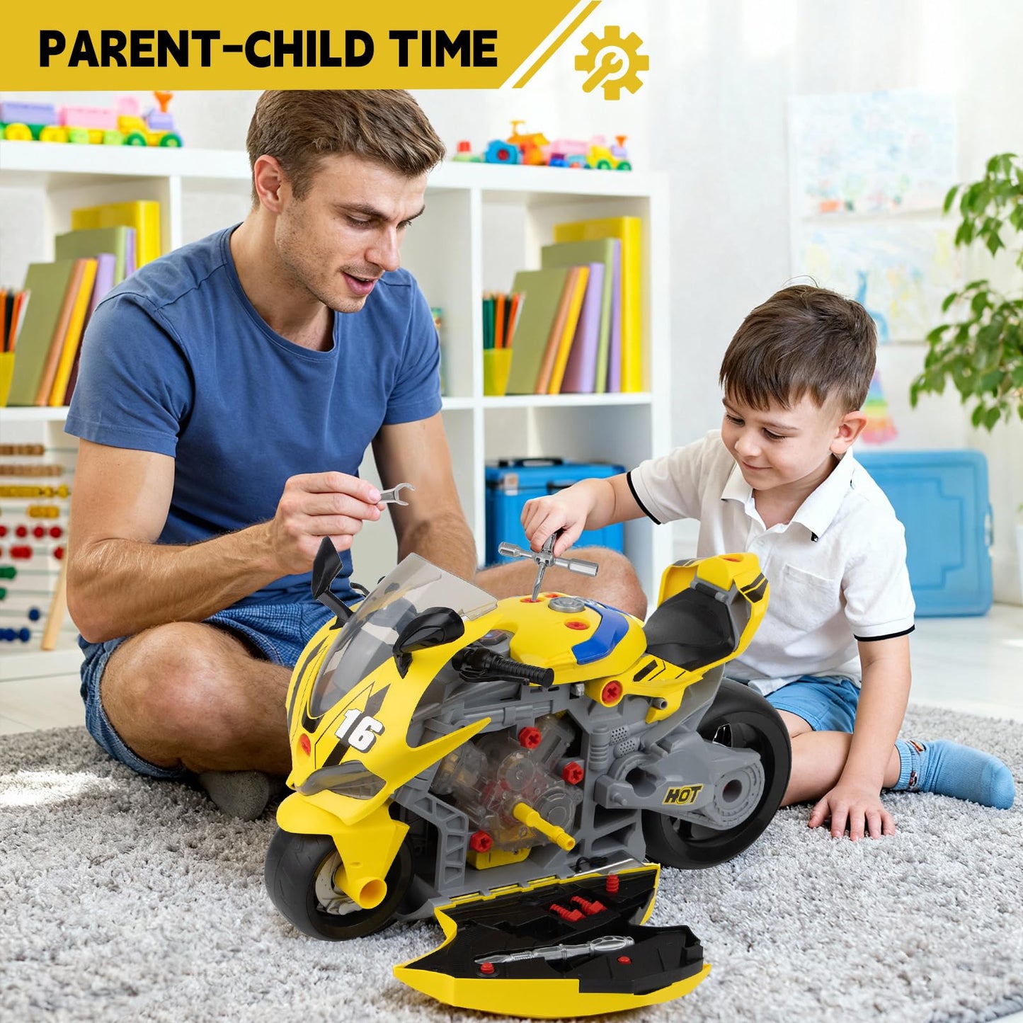 JoySpark Toys Take Apart Motorcycle Kit for Kids 3-7 – Interactive Engine, Lights & Sounds STEM Gift