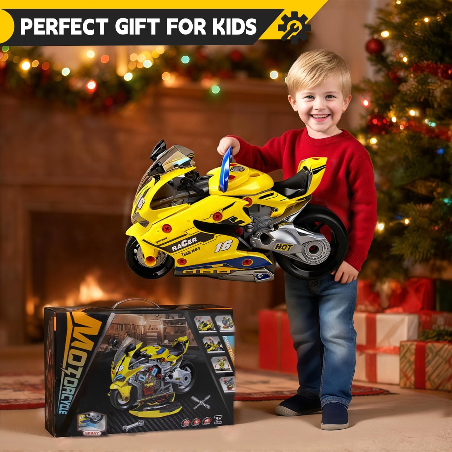 JoySpark Toys Take Apart Motorcycle Kit for Kids 3-7 – Interactive Engine, Lights & Sounds STEM Gift