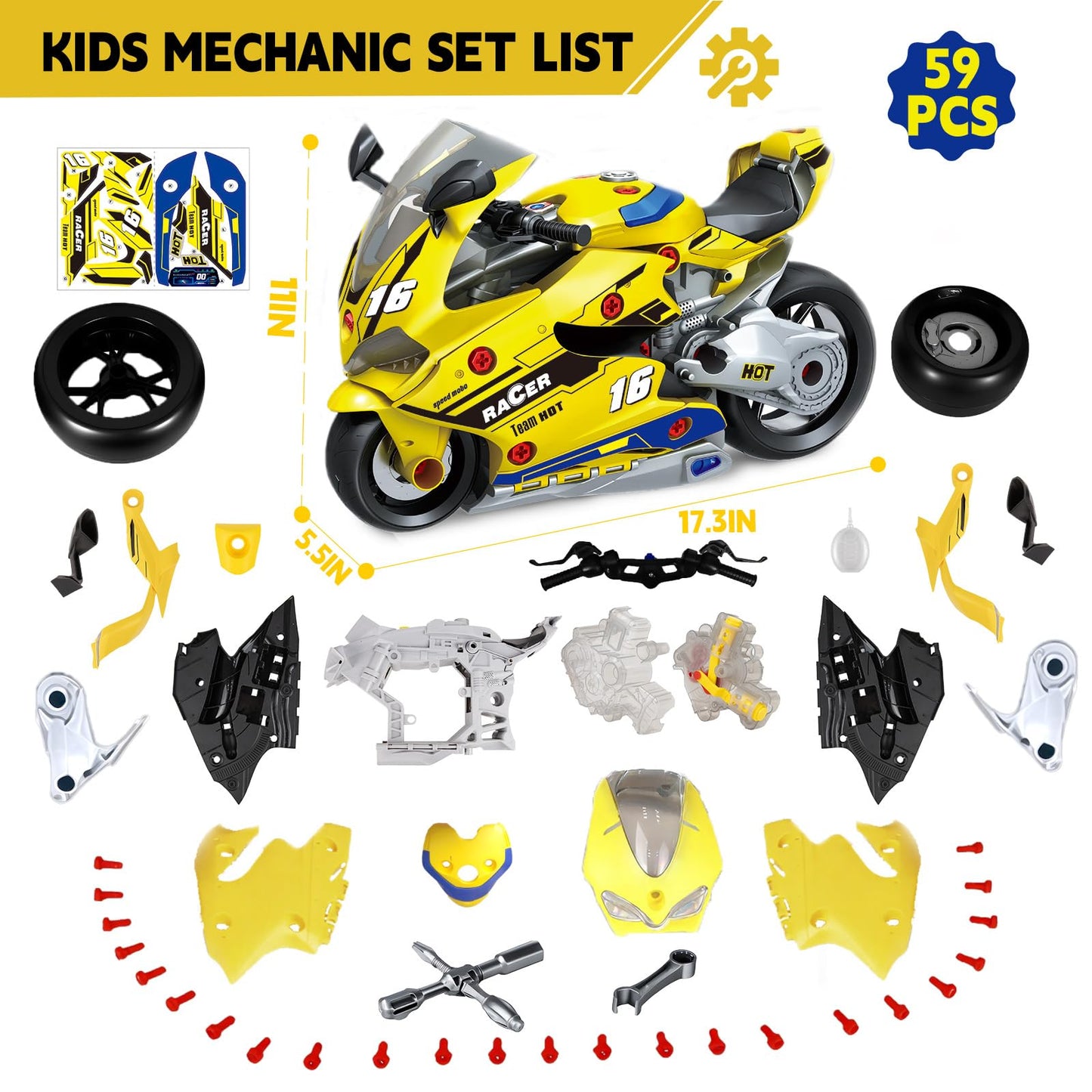 JoySpark Toys Take Apart Motorcycle Kit for Kids 3-7 – Interactive Engine, Lights & Sounds STEM Gift
