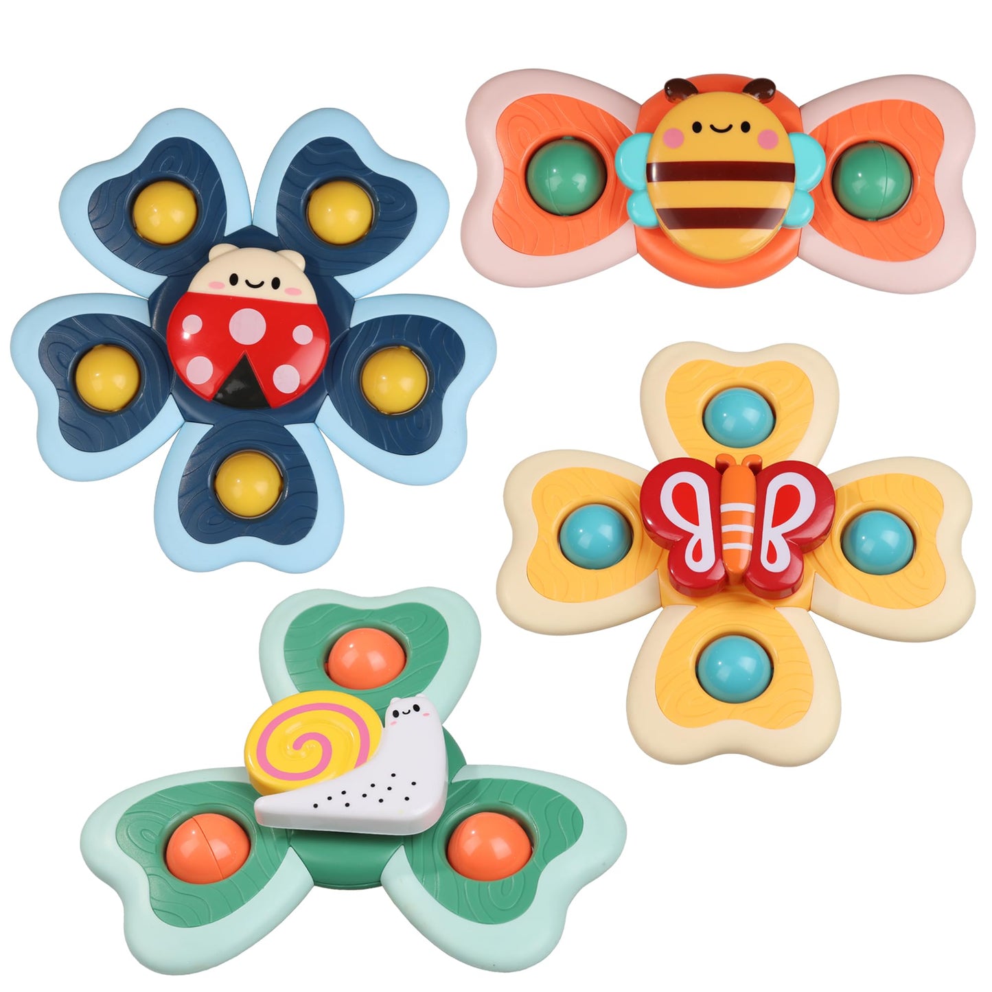 JoySprout 4Pcs Spinning Baby Bath Toys – Suction Cup Silicone Spinners for Babies and Toddlers (12-18 Months)