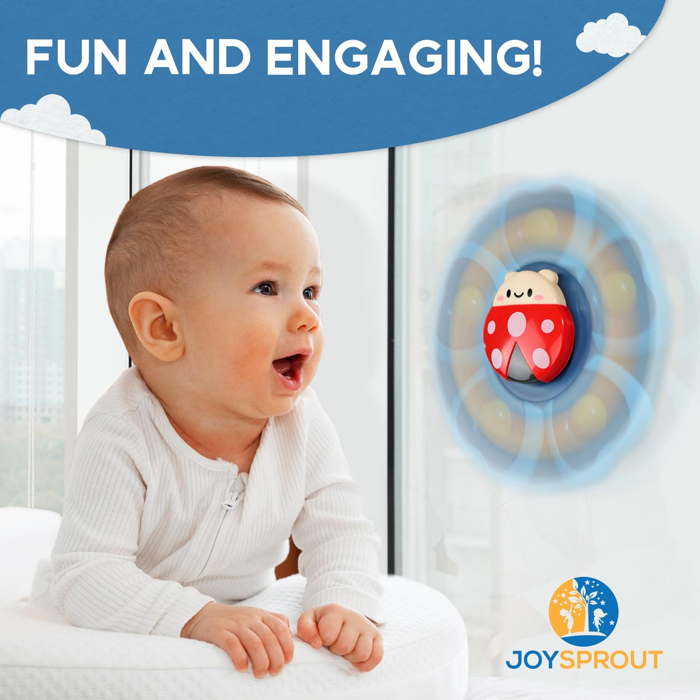 JoySprout 4Pcs Spinning Baby Bath Toys – Suction Cup Silicone Spinners for Babies and Toddlers (12-18 Months)
