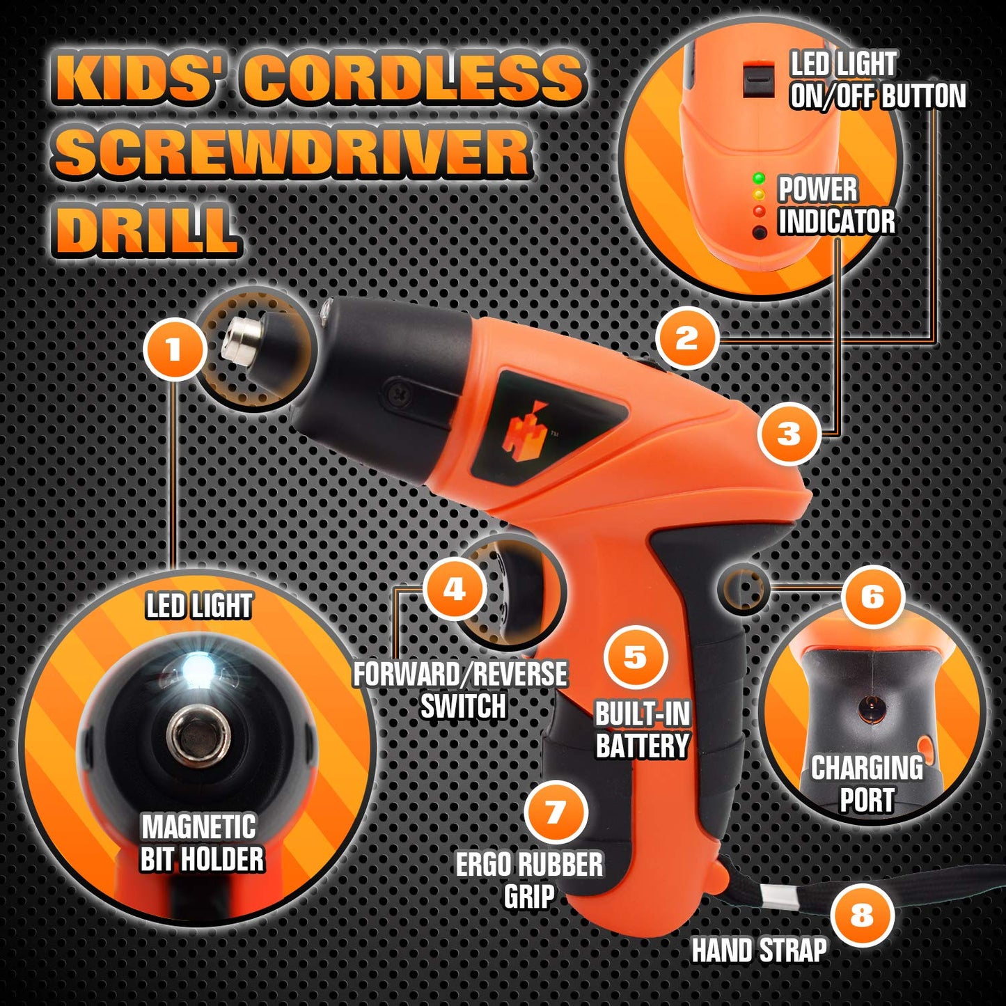 JoyTown Kids Real Power Drill Set – Safe Cordless Tool Kit with Interchangeable Bits and Carrying Case