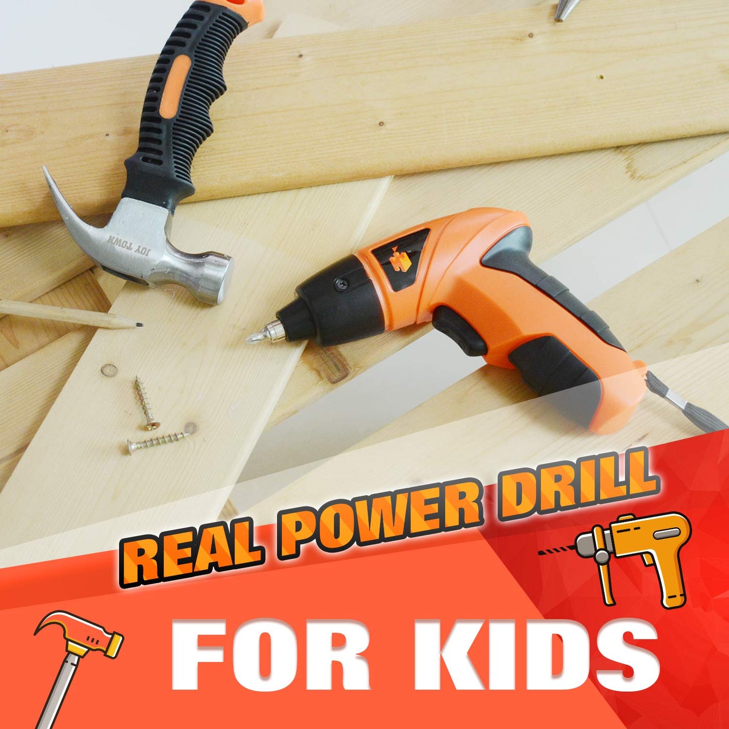 JoyTown Kids Real Power Drill Set – Safe Cordless Tool Kit with Interchangeable Bits and Carrying Case