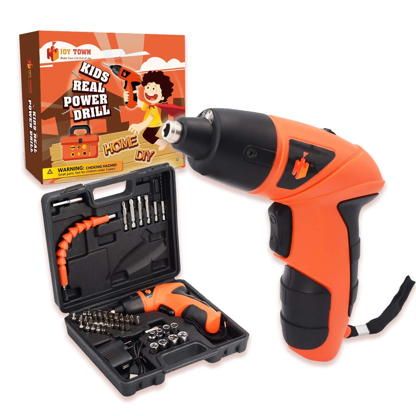 JoyTown Kids Real Power Drill Set – Safe Cordless Tool Kit with Interchangeable Bits and Carrying Case