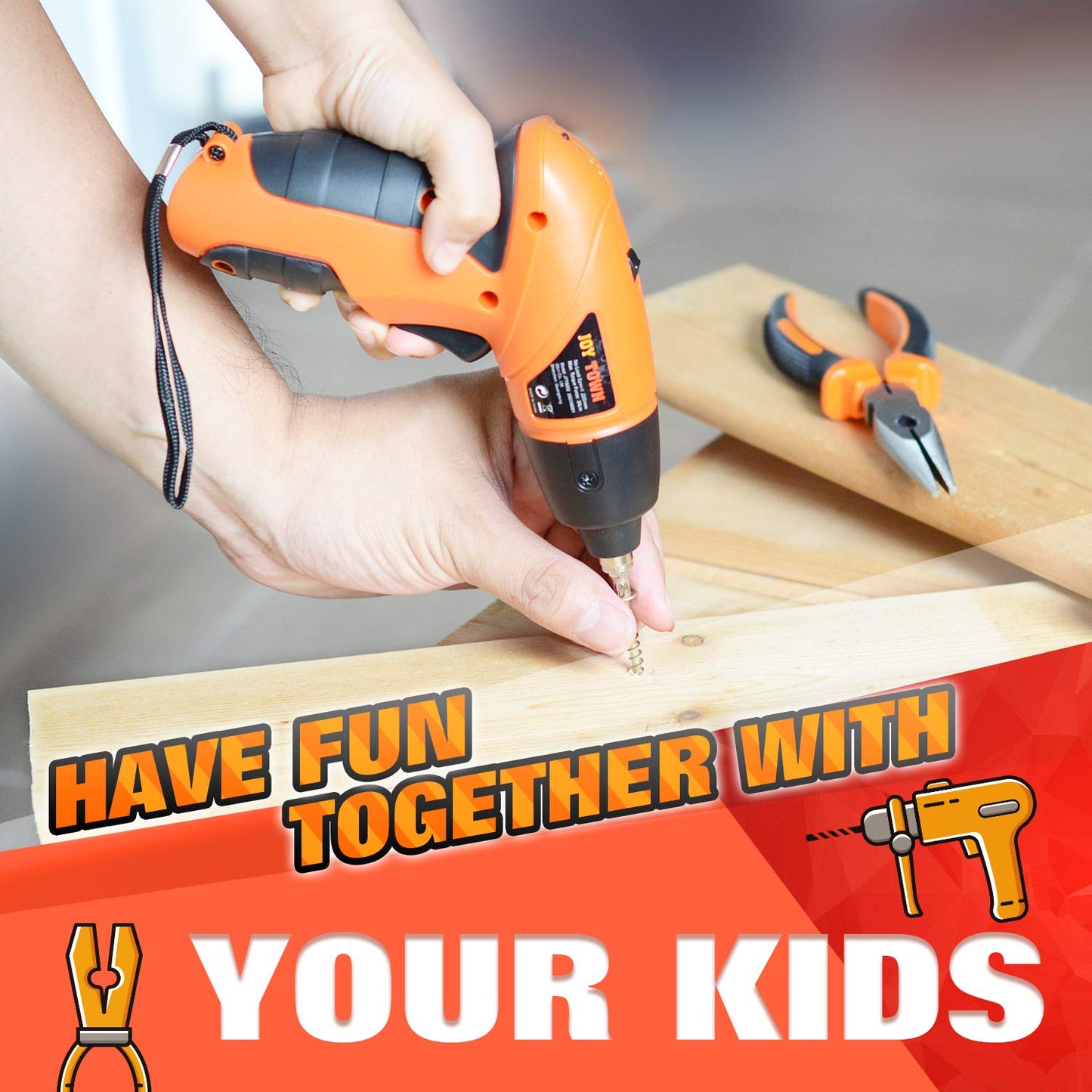 JoyTown Kids Real Power Drill Set – Safe Cordless Tool Kit with Interchangeable Bits and Carrying Case