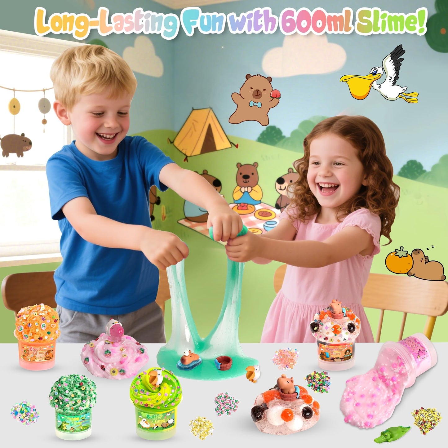 Joytry Capybara Slime Kit – 20oz, 6 Textures, Glow-in-the-Dark, ASMR Fun for Ages 8+