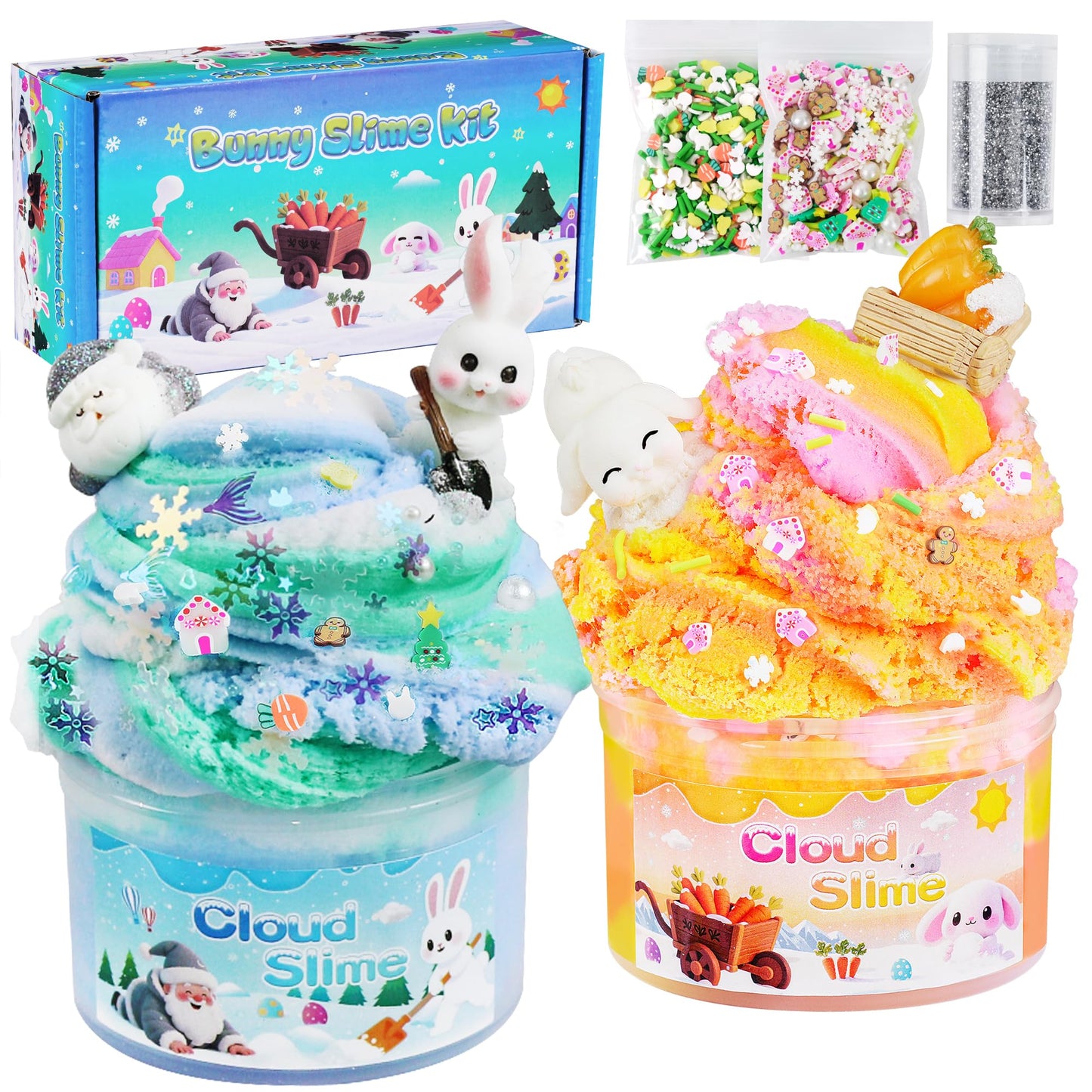 Joytry Bunny Cloud Slime Kit 2 Pack – 14oz Non-Stick Sensory Slime for Kids 8-12