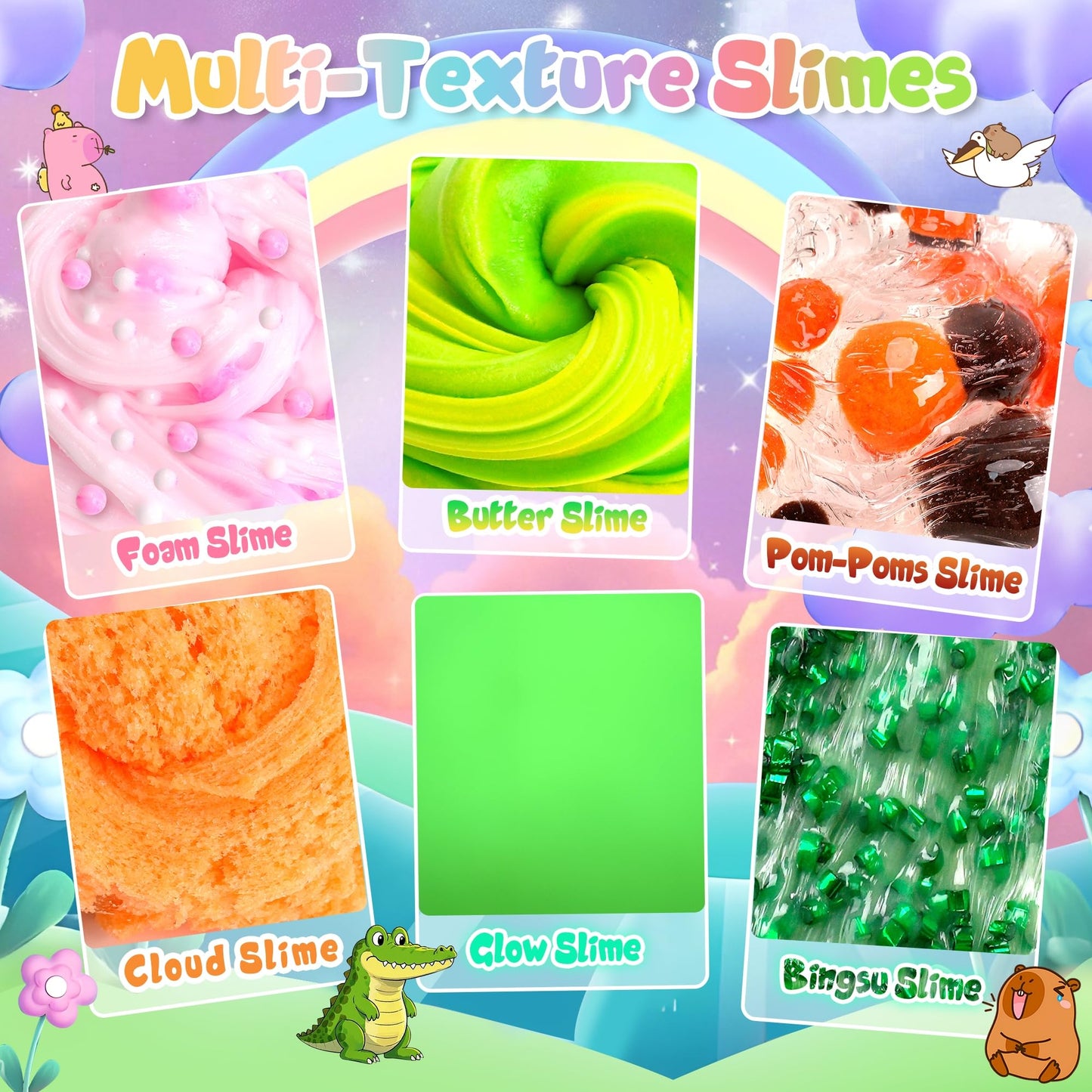 Joytry Capybara Slime Kit – 20oz, 6 Textures, Glow-in-the-Dark, ASMR Fun for Ages 8+