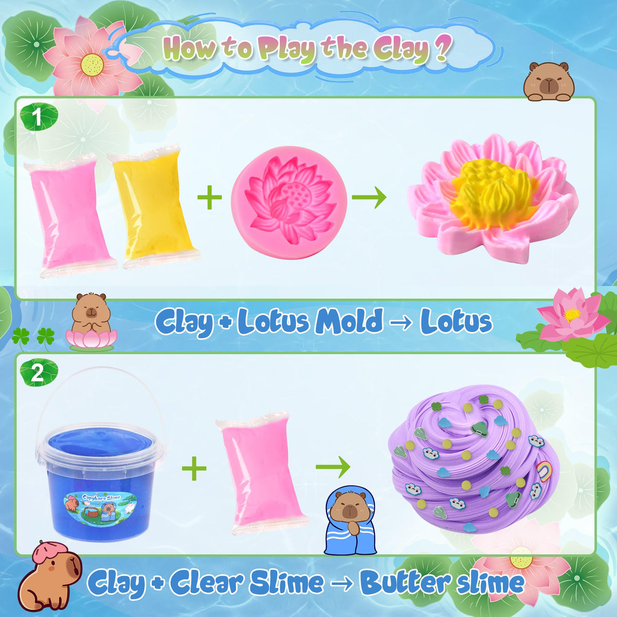 Joytry Capybara Slime Kit 10oz – Big Clear Slime Bucket + 8 Add-ins for Kids