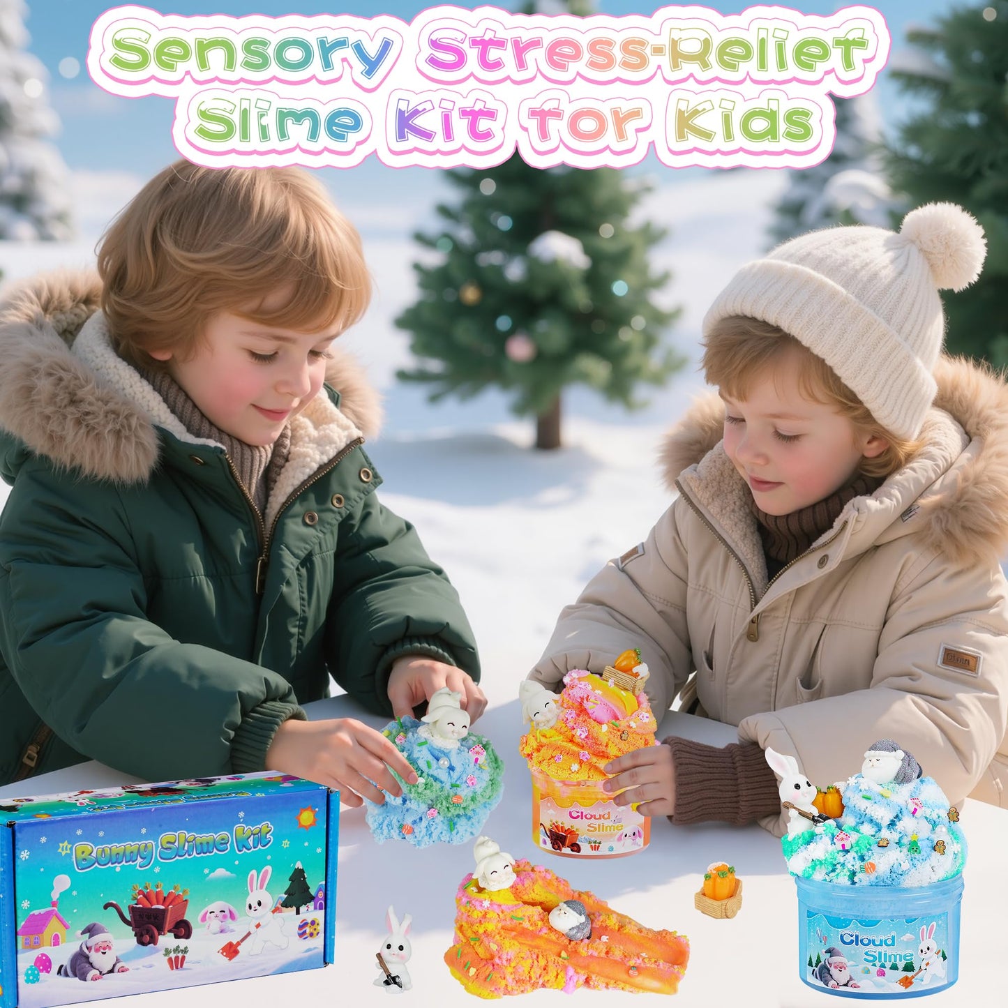 Joytry Bunny Cloud Slime Kit 2 Pack – 14oz Non-Stick Sensory Slime for Kids 8-12