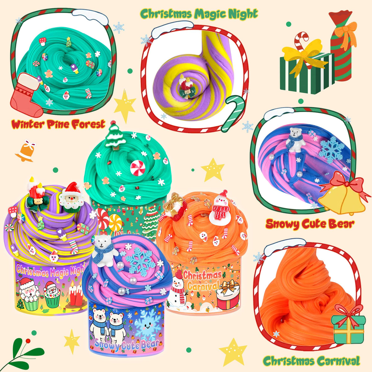 Joytry Christmas Stocking Stuffers: 4-Pack Butter Slime Balls Kit for Kids