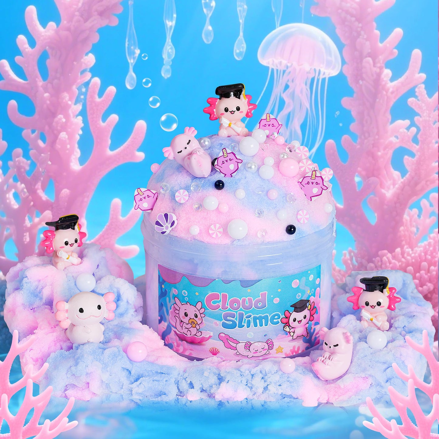 Joytry Axolotl Cloud Slime Kit Two-Pack – 14oz Non-Sticky DIY Slime with Charms & Glitter
