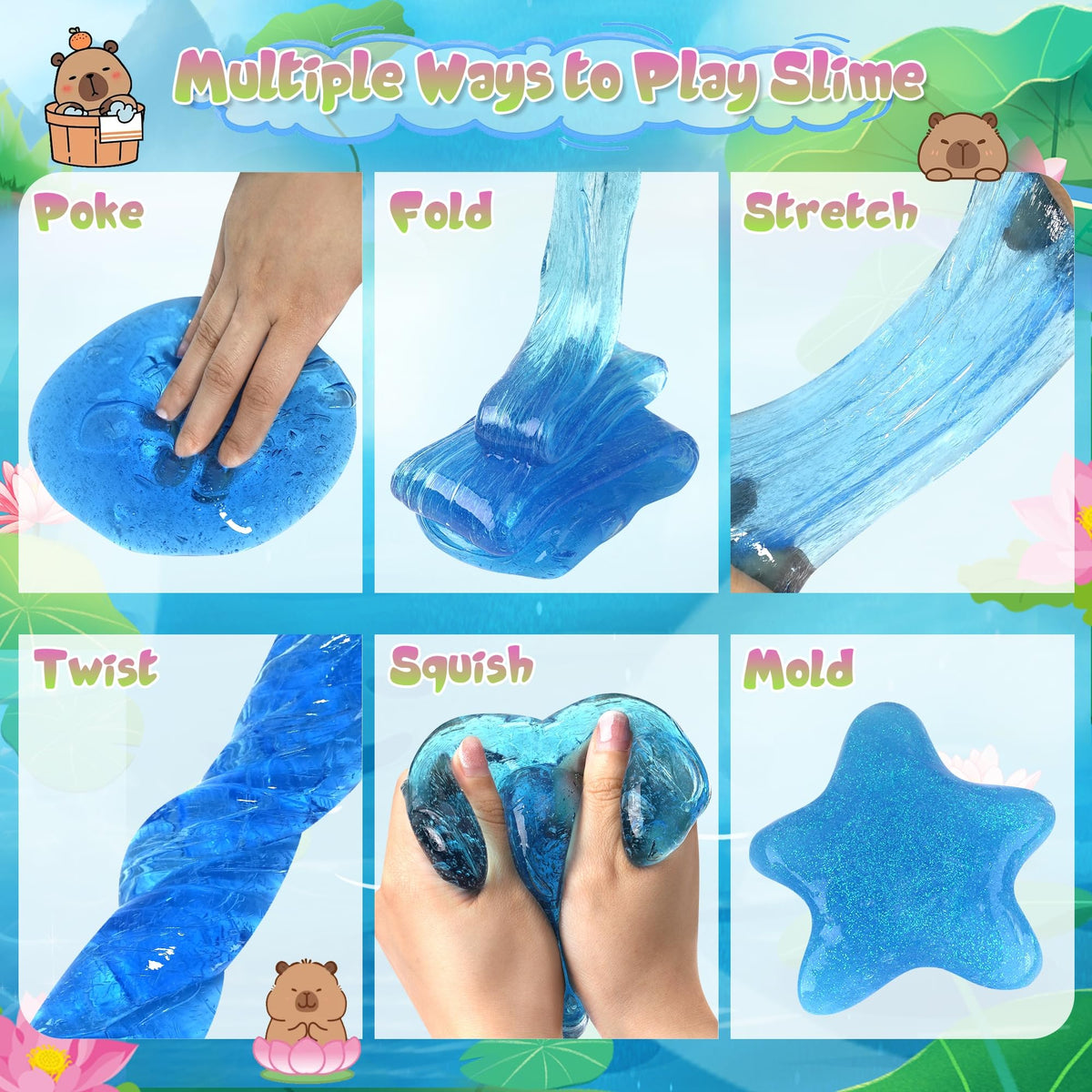 Joytry Capybara Slime Kit 10oz – Big Clear Slime Bucket + 8 Add-ins for Kids