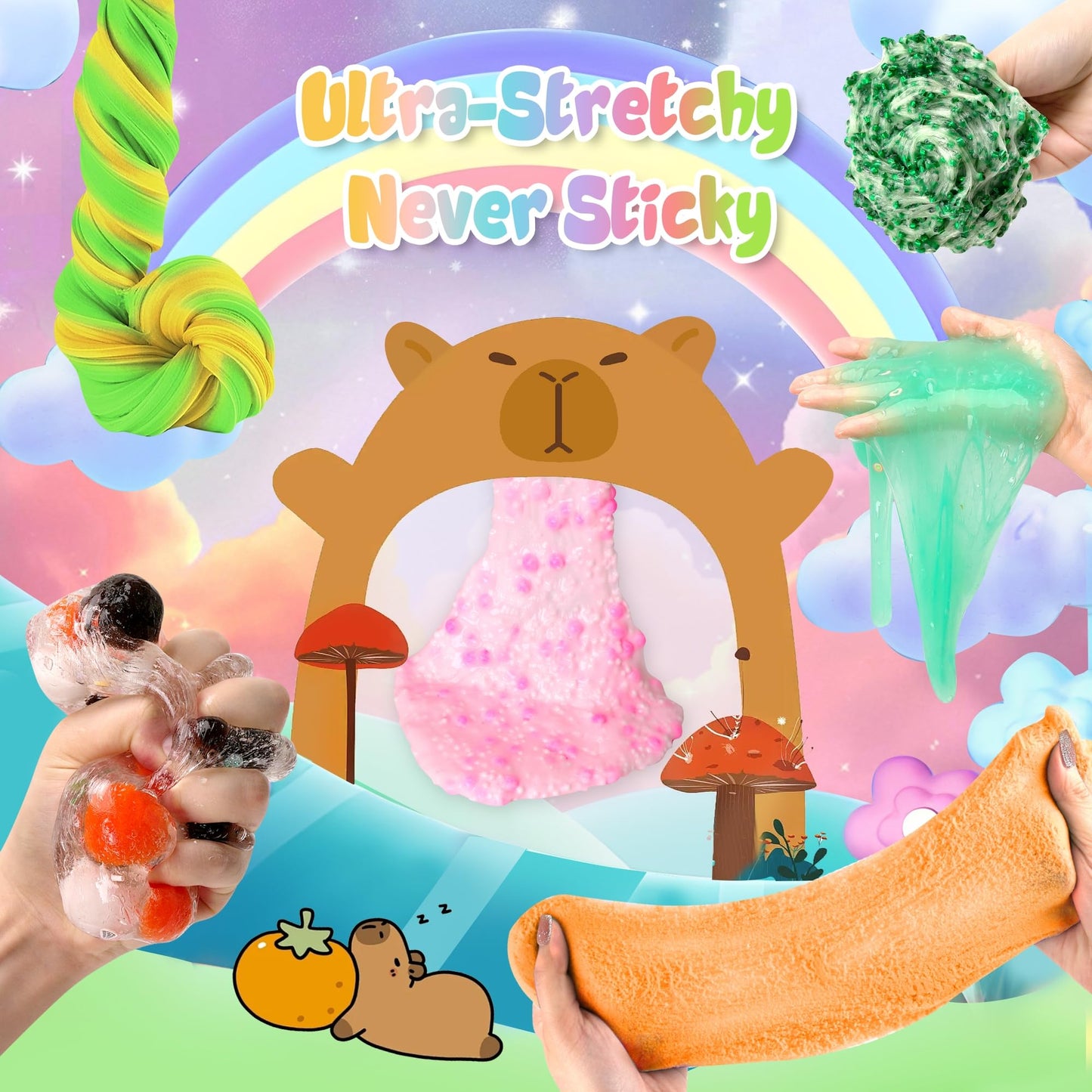 Joytry Capybara Slime Kit – 20oz, 6 Textures, Glow-in-the-Dark, ASMR Fun for Ages 8+